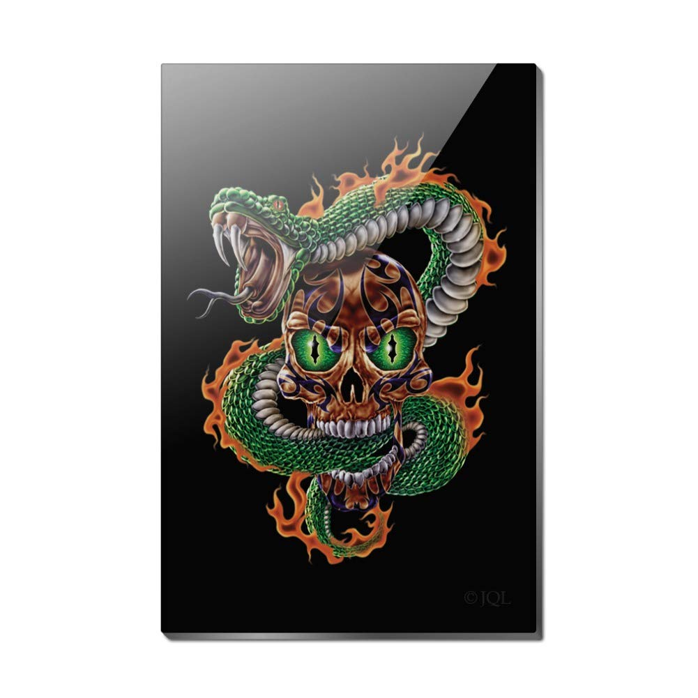 Fire Snake Skull Biker Motorcycle Racing Flame Design - Durable Acrylic Fridge Magnet for Refrigerator, Metal Lockers, Office Cabinets & Home Decor