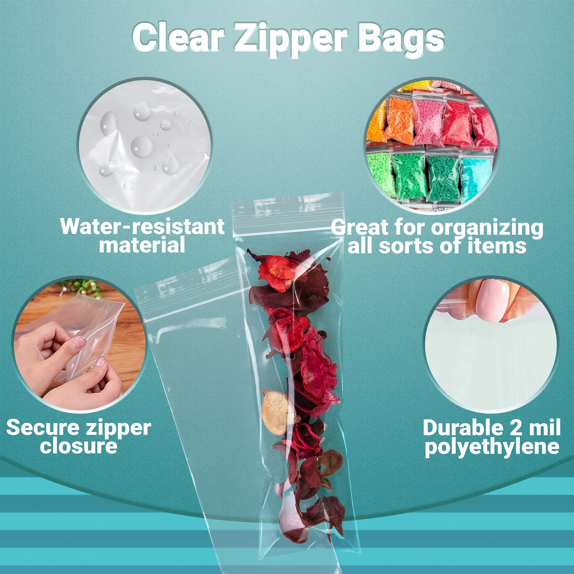 1000 Pack APQ 3x10 Inch Clear Reclosable Zipper Bags - 2 Mil Thick Waterproof Plastic Storage Bags for Jewelry, Crafts & Industrial Use | Durable Zipper Closure for Organizing Small Items
