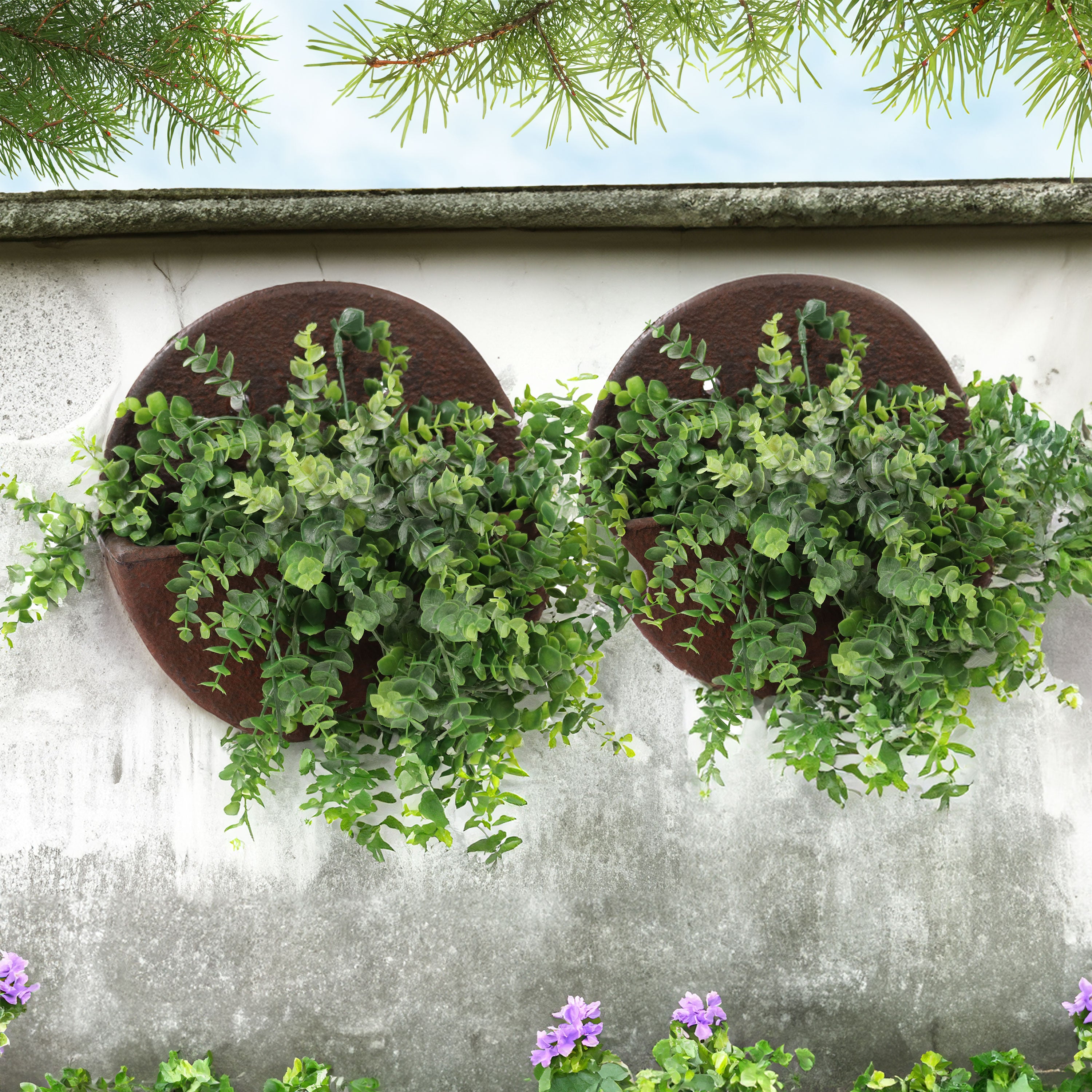Sunnydaze 12 Inch Round Outdoor Wall Planter - Dark Brown Hanging Flower Pot for Garden, Patio, and Balcony Decor