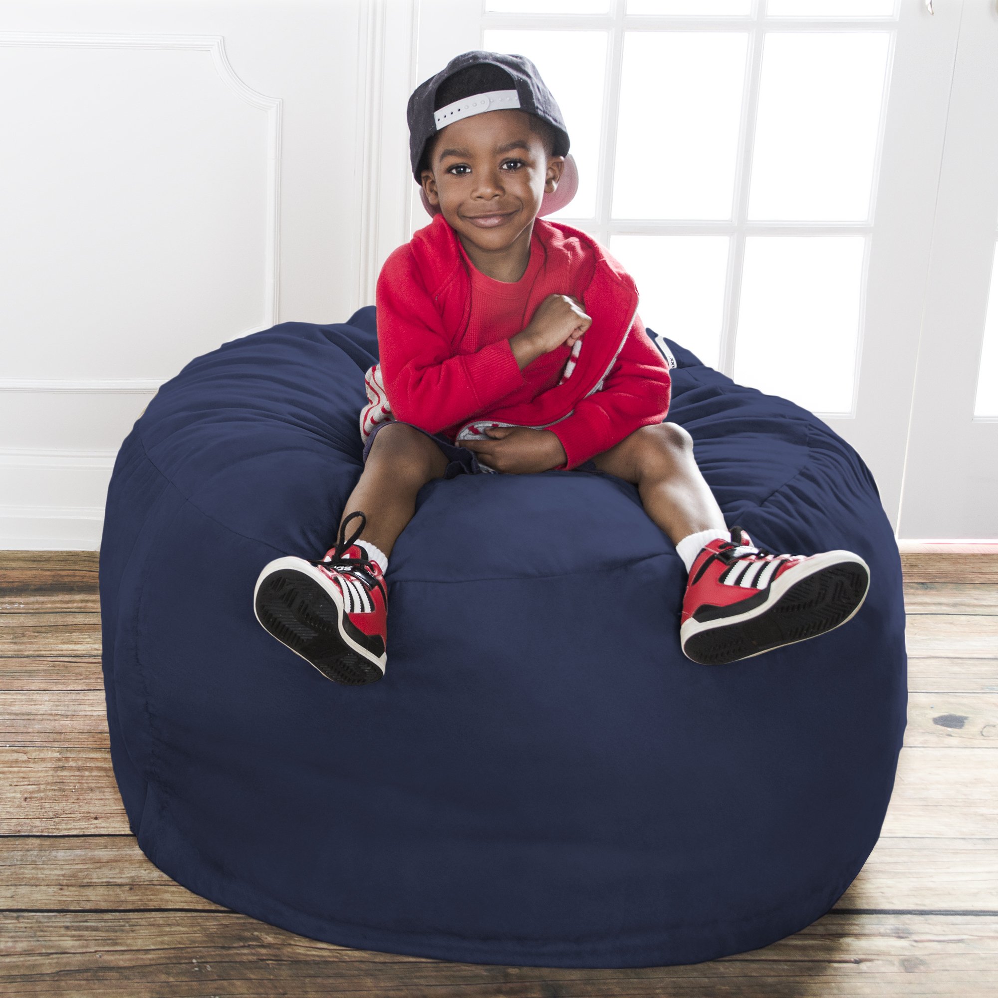 Jaxx Saxx 3 Foot Navy Blue Bean Bag Chair with Removable Washable Cover - Perfect for Kids Room, Dorm, Living Room & Game Room Relaxation