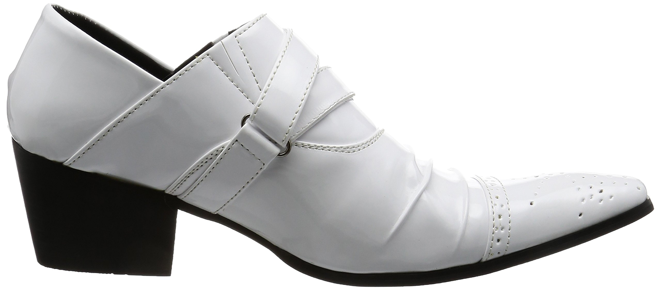 Men's White Enamel Dress Shoes with Double Strap & 6.3cm Heel - Pointed Toe Medallion Design for Business Casual & Formal Occasions