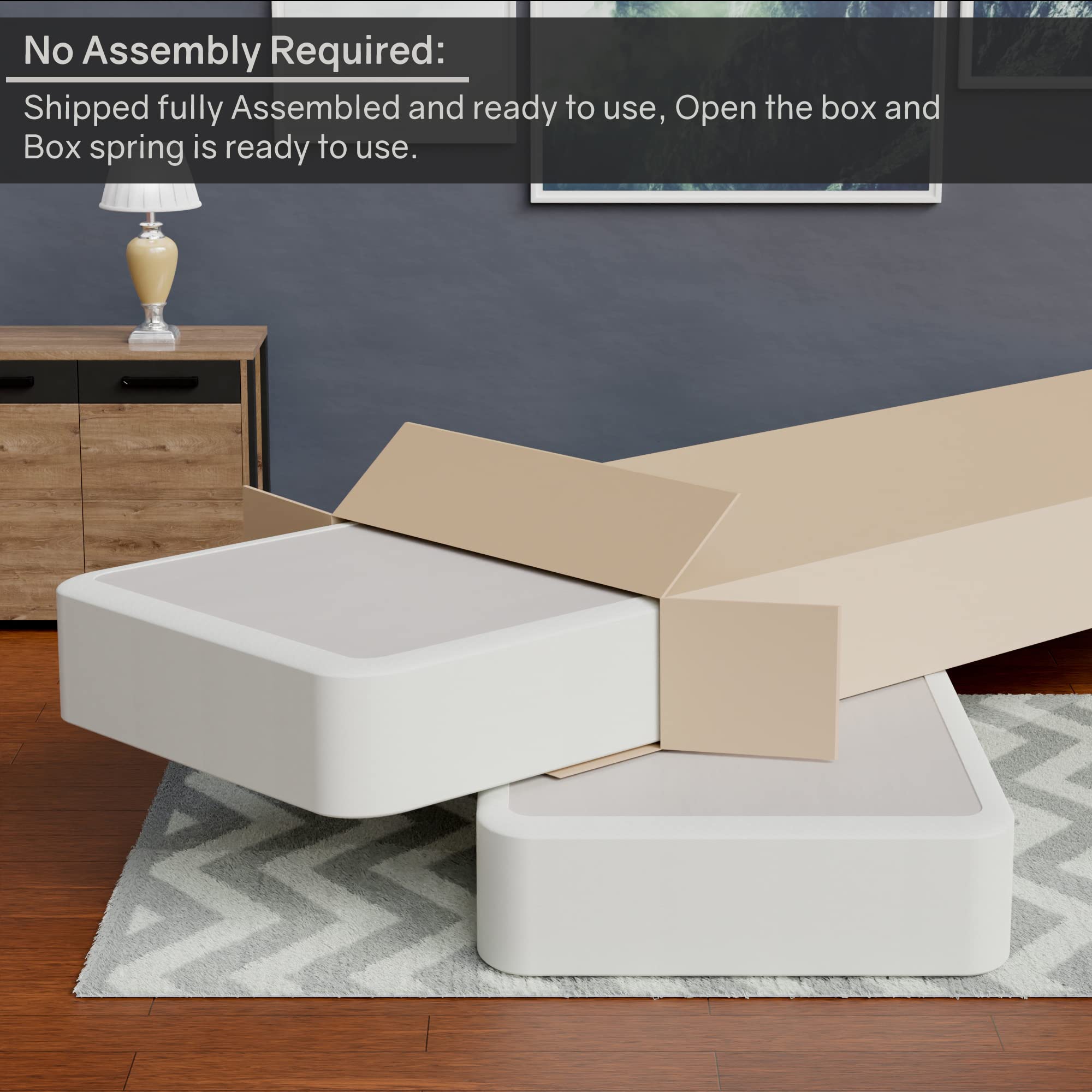 8-Inch Sturdy Split Box Spring for Queen Mattress Support - Durable Natural Wood Foundation, Fully Assembled - Perfect for Bedroom, Guest Room & Dorm Use