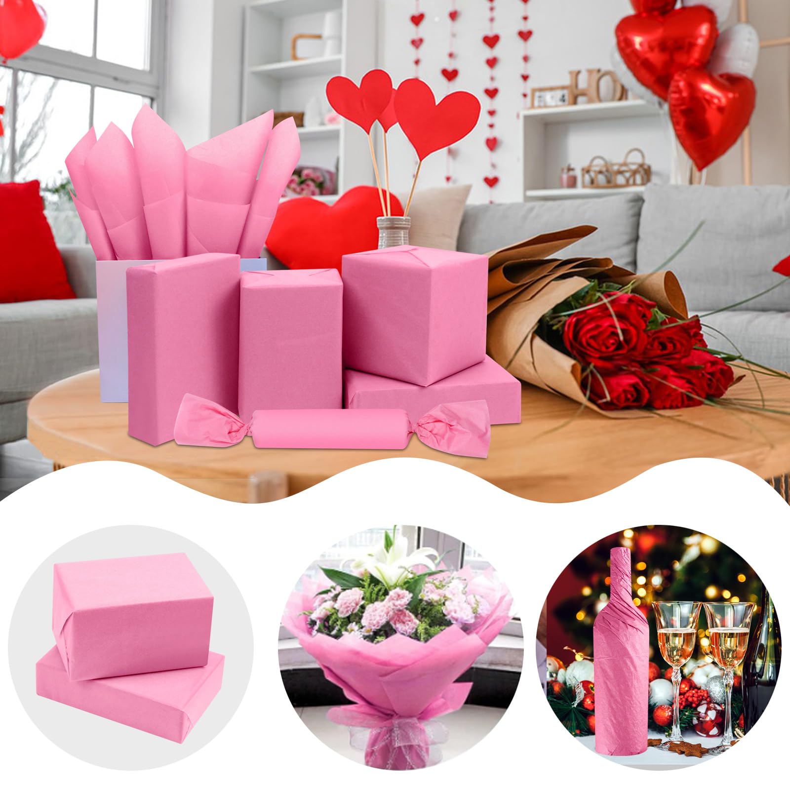 80 Sheets Pink Wrapping Tissue Paper, 14x20 Inch Bulk Gift Wrapping Supplies for DIY Crafts, Baby Shower, Valentine's Day, Wedding & Christmas Decorations - Perfect for Gift Bags, Party Favors and Home Decoration