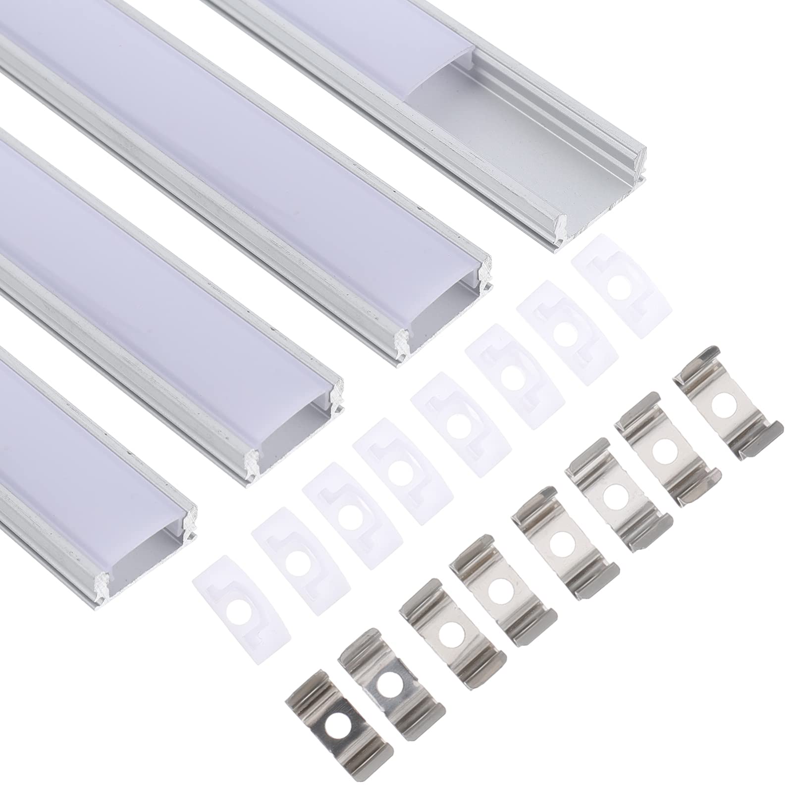 Balacoo LED Light Strip Cover - Aluminum U-Shape Mounting for LED Strip Lights, 4-Pack Clear Lens Diffuser | Perfect for Home Theater, Kitchen Under Cabinet, and Bedroom Ambient Lighting