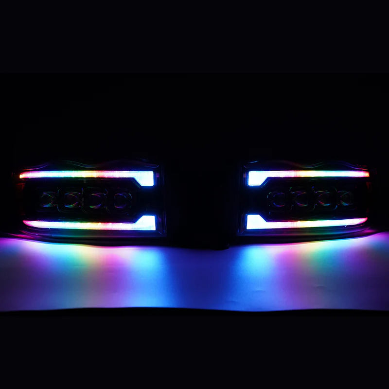 Dodge Ram HD Multicolor Flow Series NOVA Headlights for 2002-2005 Models - Upgrade Your Truck Lighting for Night Driving & Off-Road Adventures