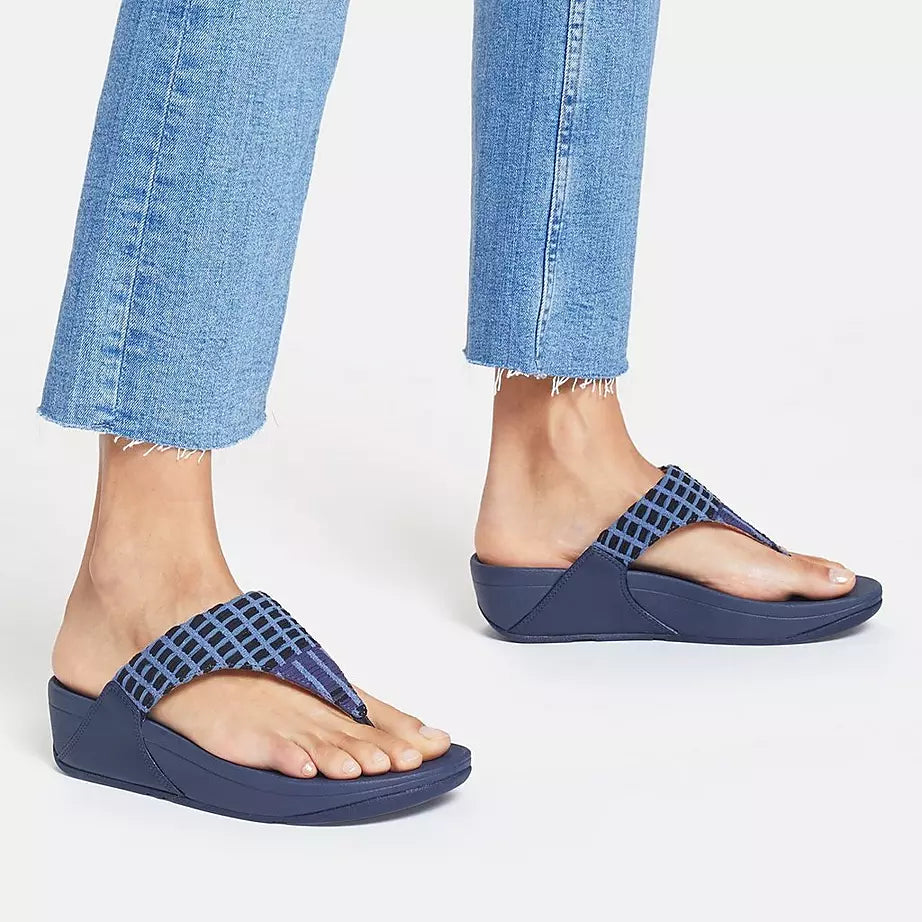 FITFLOP LULU ART DENIM TOE POST SANDAL - Women's Comfortable Slide Sandals with Arch Support | Perfect for Beach, Pool, and Summer Casual Wear