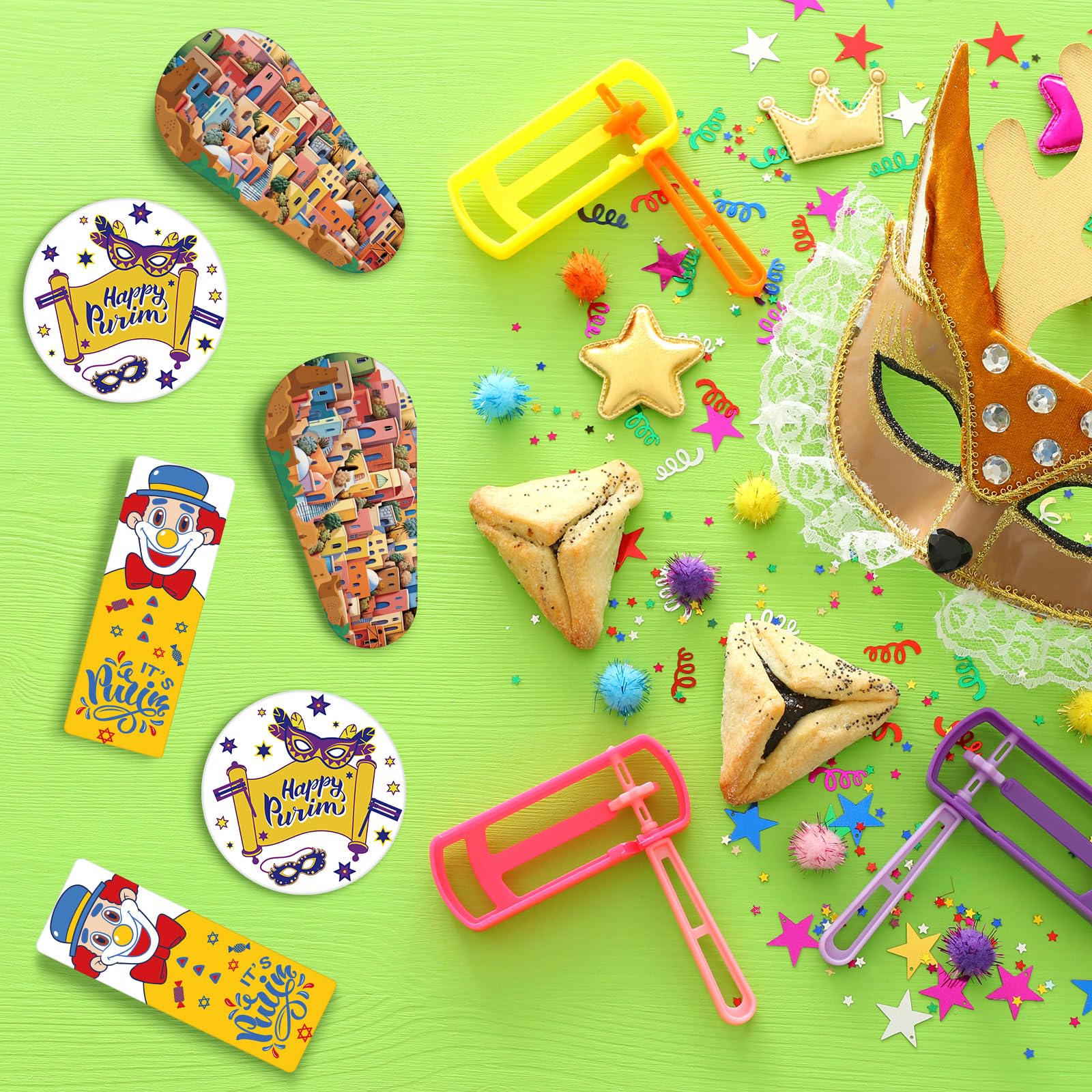 144 Pack Bulk Metal Purim Gragger Noisemakers - Assorted Shapes for Purim Celebrations, Jewish Holidays, Parties & Festive Events