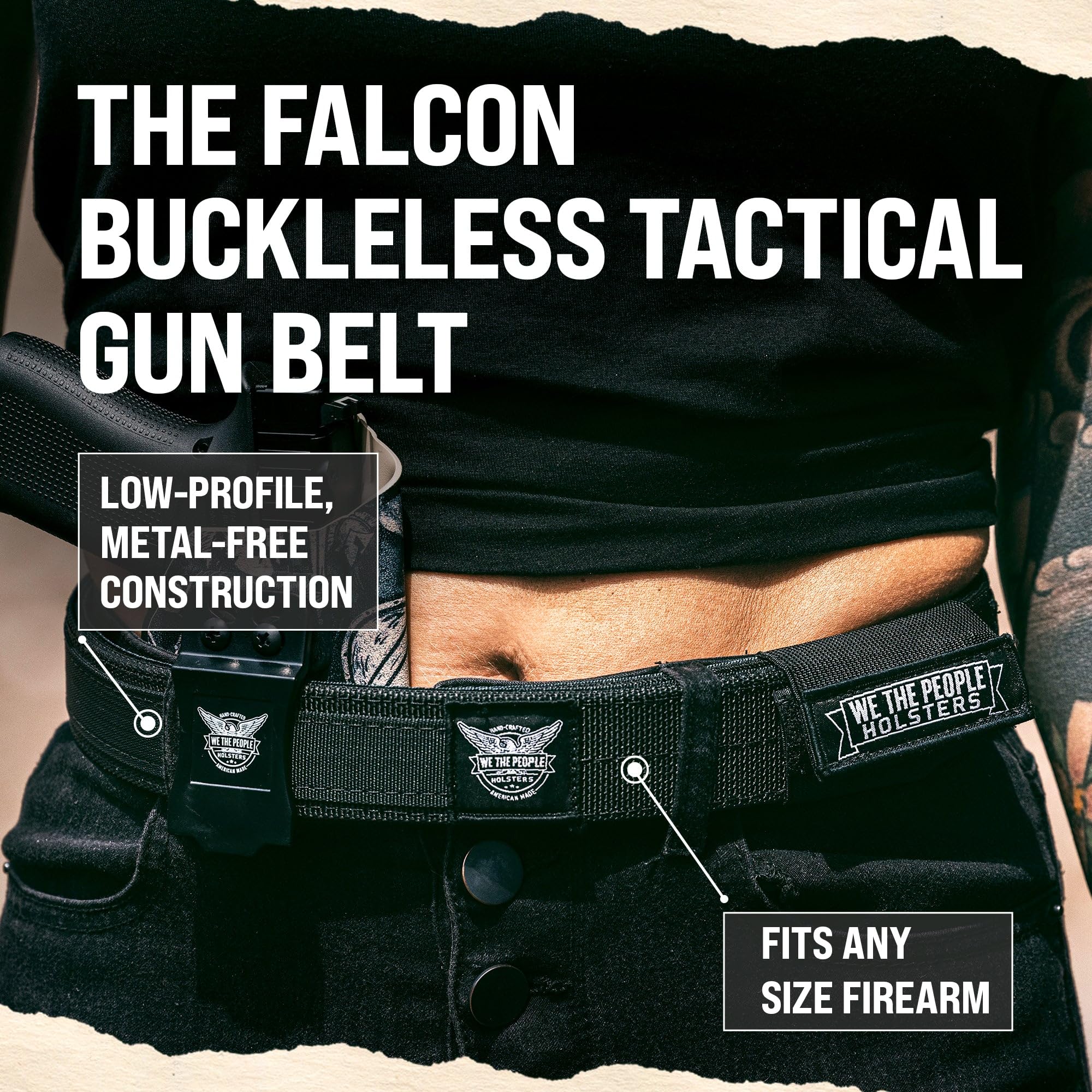 We The People Holsters - Falcon Buckleless Tactical Gun Belt for Concealed Carry - Durable CCW Belt for Men & Women - Perfect for Everyday Wear, Range Training & Outdoor Activities