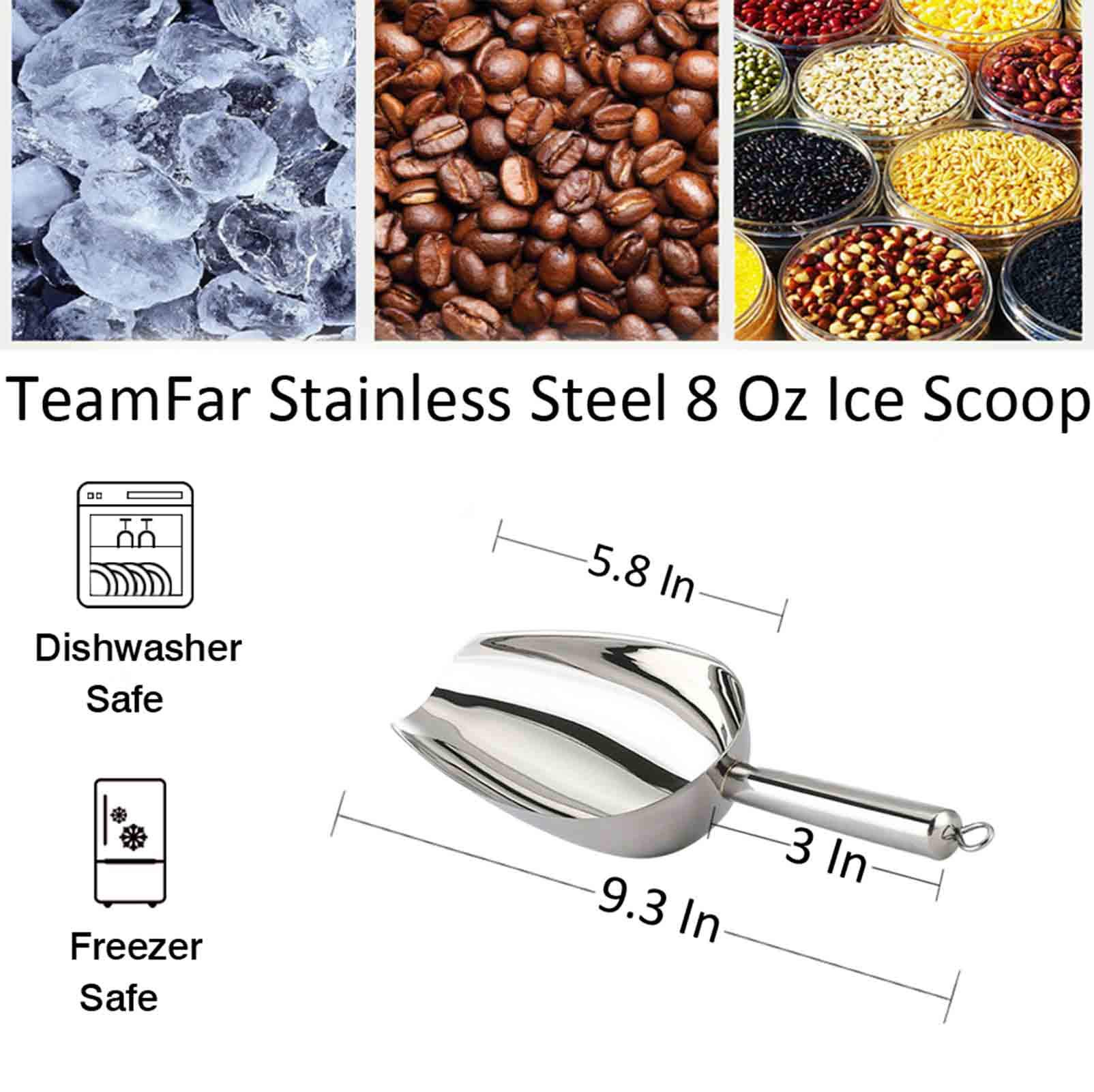 TeamFar 4-Piece Stainless Steel Ice Scoop Set - 8 Oz Heavy Duty Metal Scoops for Food, Candy, Popcorn, Ice Cream & More | Dishwasher Safe, Easy to Clean | Perfect for Parties, Kitchens & Commercial Use