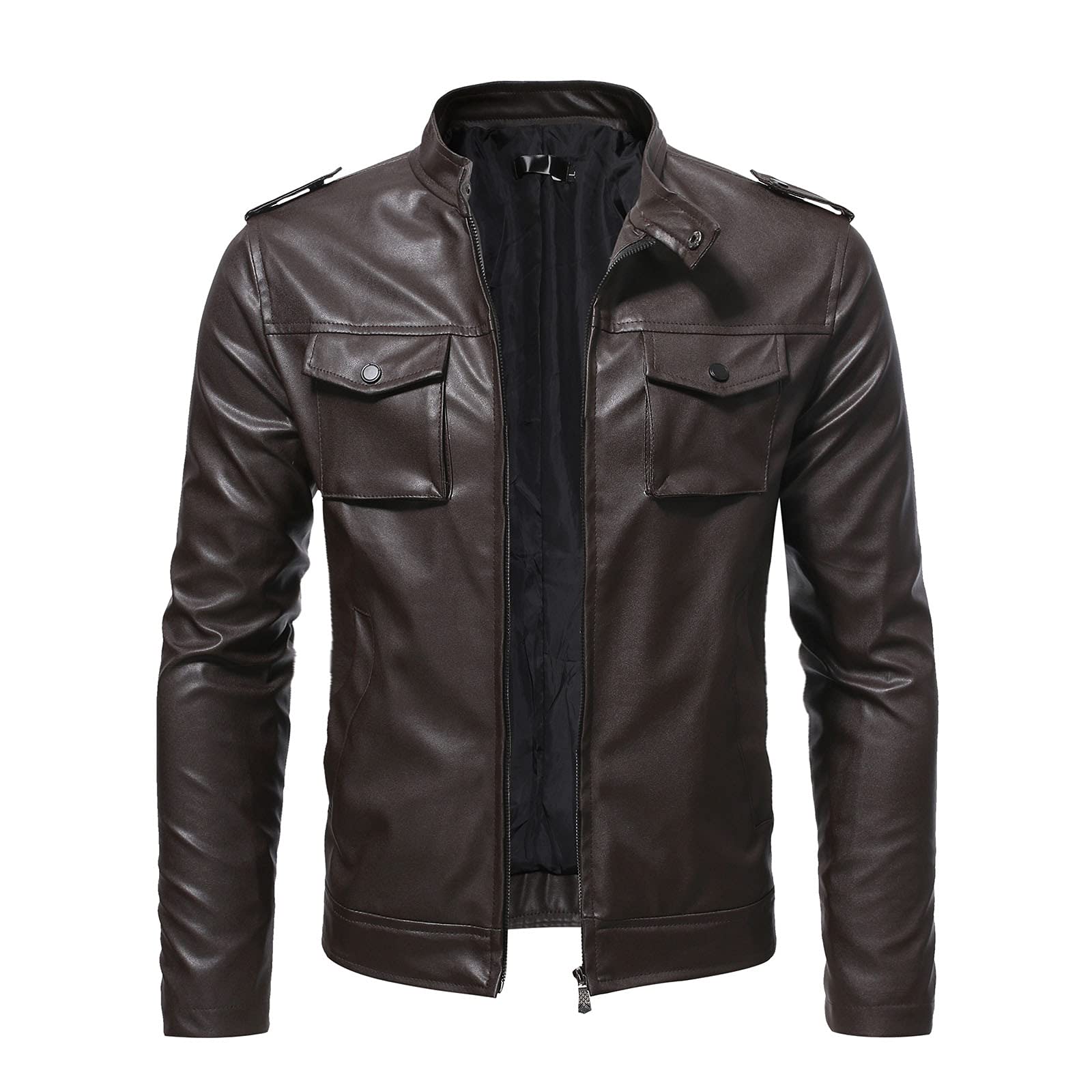 Men's Slim Fit Leather Jacket with Stand Collar & Zipper - Winter Fashion Coat with Side Pockets | Casual Outerwear for Daily Wear & Night Out