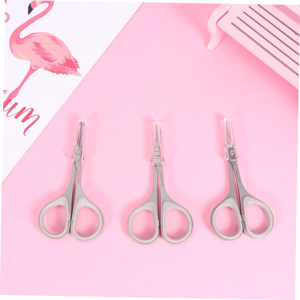 3pcs Eyebrow Trimmer Set - Precision Facial Hair Scissors, Nail & Beard Grooming Scissors with Pointed Tips for Eyebrow Shaping, Mustache & Nail Care - Perfect for Home Salon & Travel Grooming Kit (Silver)