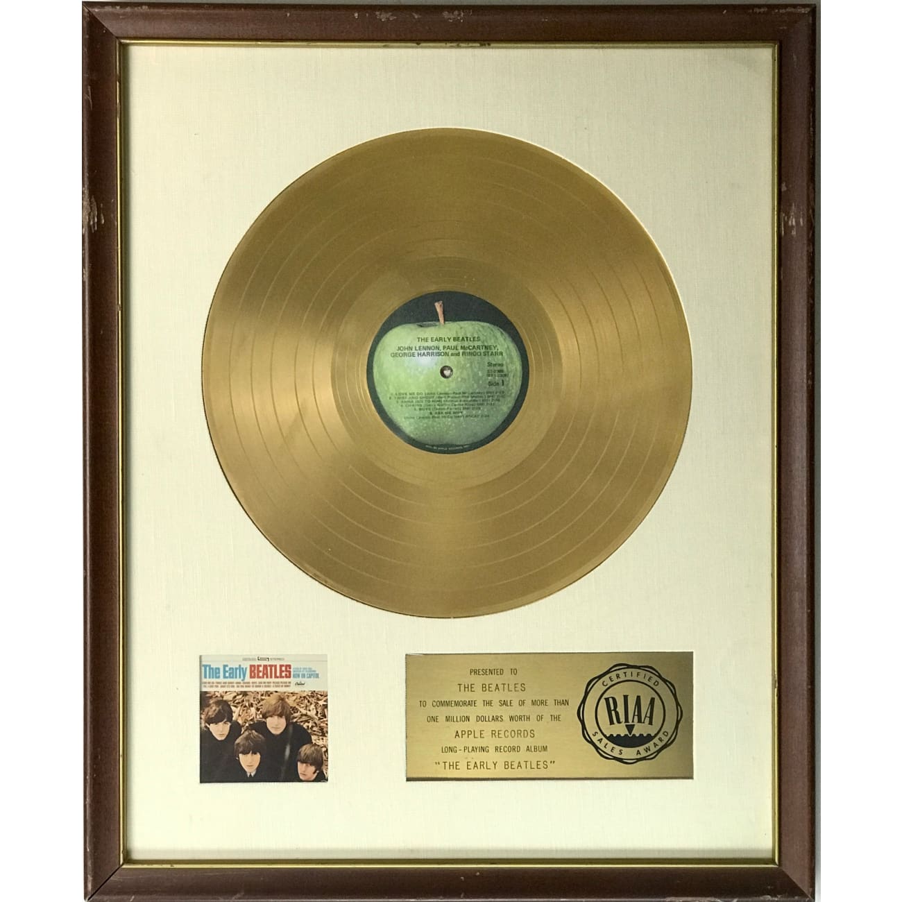 The Beatles - The Early Beatles RIAA Gold Album Award Presented to The Beatles | Rare Collectible Music Memorabilia for Beatles Fans & Music Enthusiasts | Perfect for Display in Home, Office or Music Studio