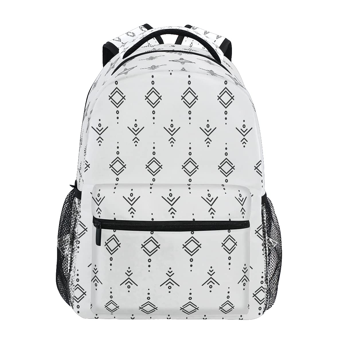 16 Inch Laptop Backpack - Black Stroke & Dot Seamless Pattern Travel Daypack for School, Work & Commuting | Water-Resistant Bookbag with USB Charging Port