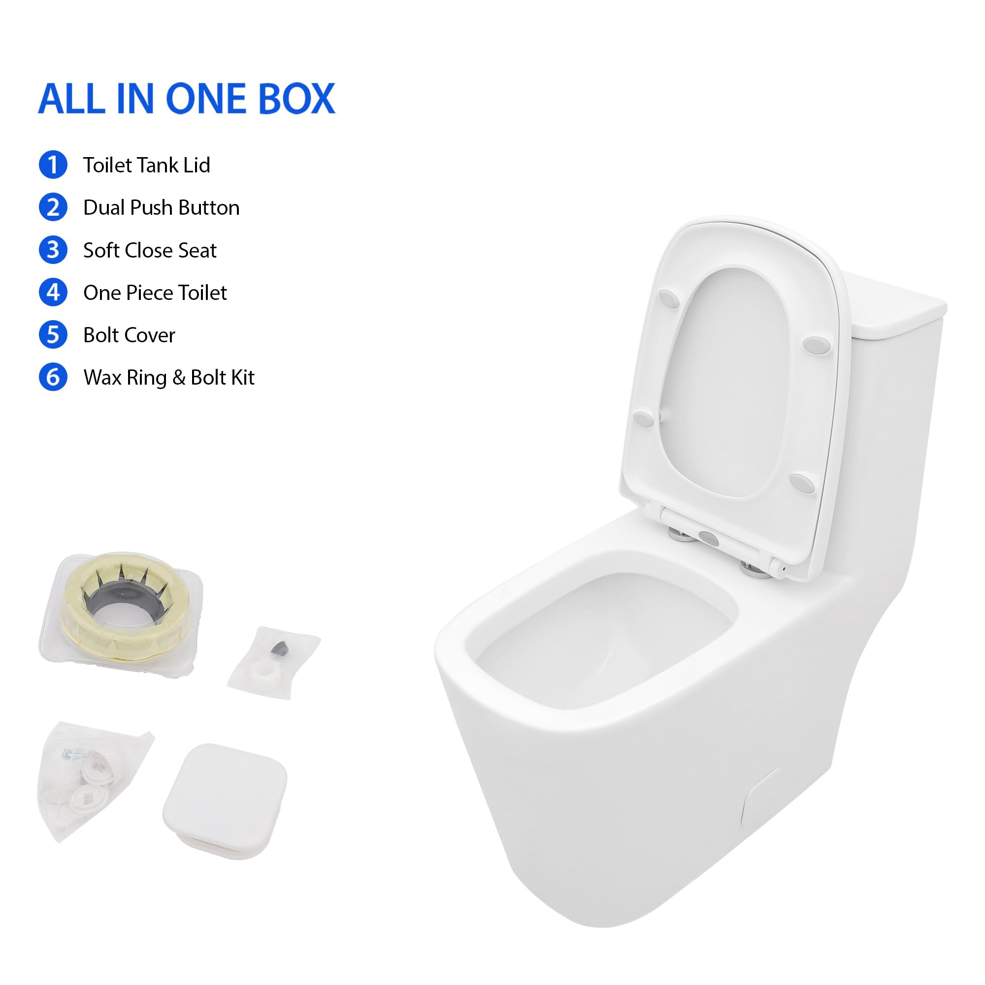 Sarlai One Piece Toilet - Comfort Height Elongated White Ceramic Modern Bathroom Toilet with Soft Close Seat, 12