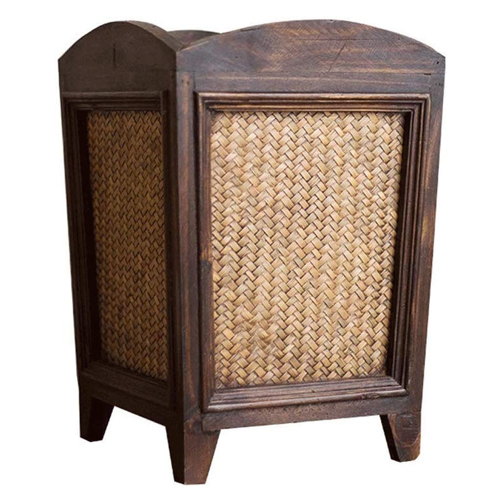 YUHUAWF Retro Square Wood Decorative Trash Can - 12L (3.2 Gal) with Lid - Stylish Waste Bin for Hotel, Home, Living Room & Office - Perfect for Kitchen, Bathroom & Bedroom Waste Disposal