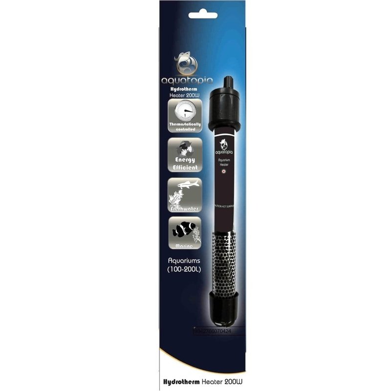 Aquatopia Hydrotherm Submersible Aquarium Heater 200W for 100-200L Fish Tanks (32cm) - Perfect for Tropical Fish, Marine & Freshwater Aquariums