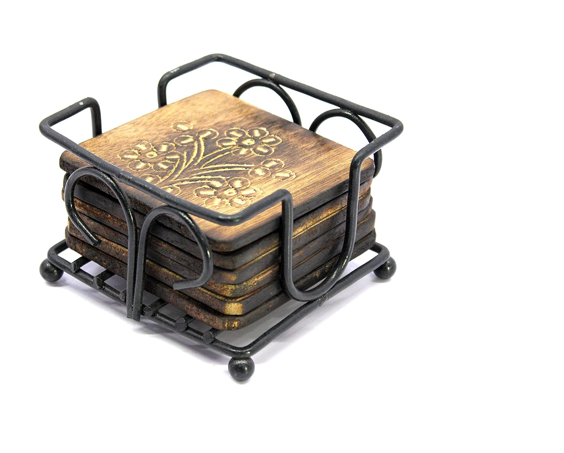 Handmade Wrought Iron Square Tea Coasters Set of 6 - Rustic Black Drink Coasters for Coffee, Beer & Mugs - Perfect for Office, Home & Bar Decor - Durable Tabletop Protectors for Hot & Cold Beverages