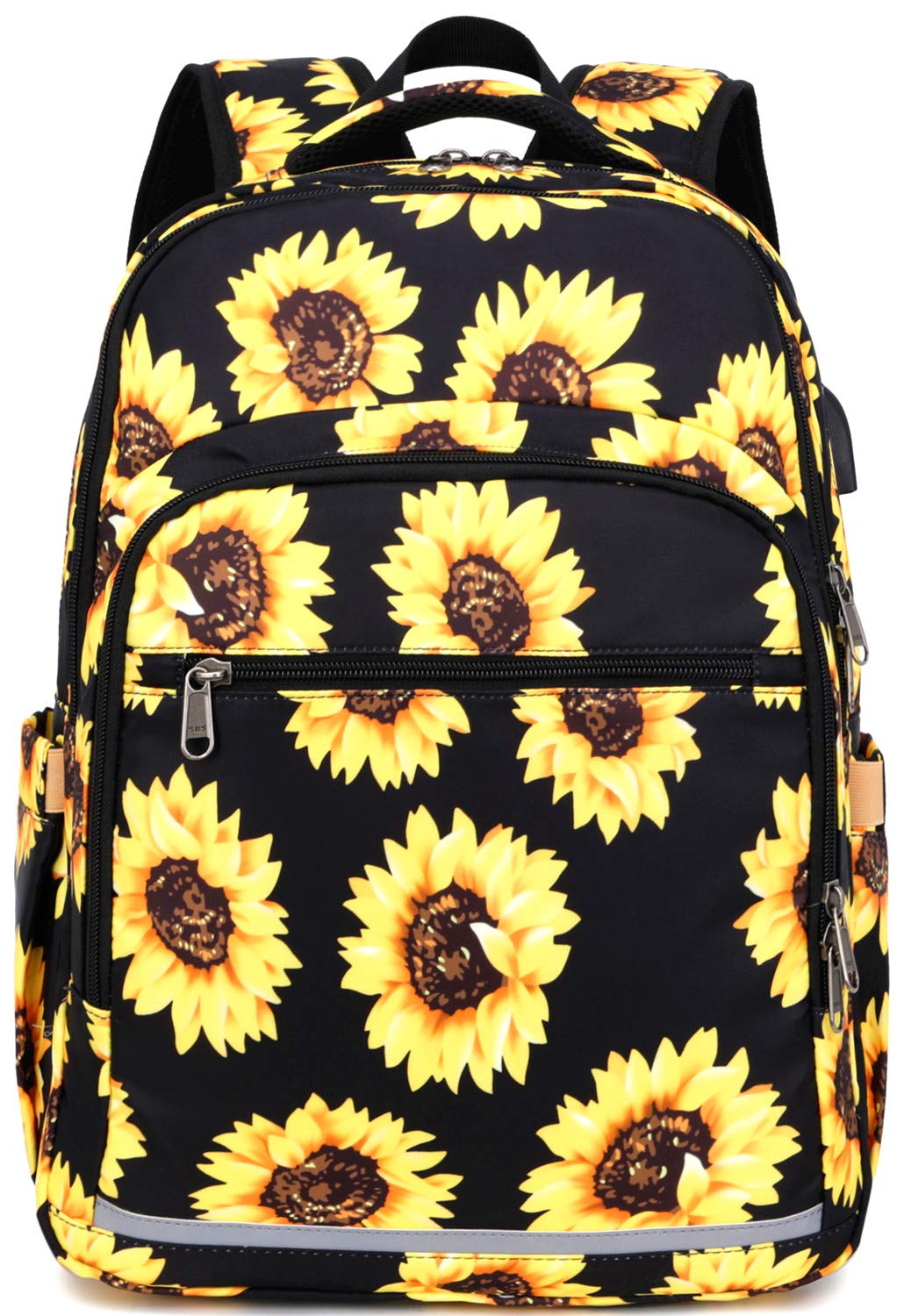 Stylish Floral Backpack for Women - 15.6 Inch Laptop Bookbag with USB Charging Port & Headphone Jack, Waterproof College Backpack for Business Travel, School & Daily Commute | Sunflower Design Daypack for Work & Outdoor Activities