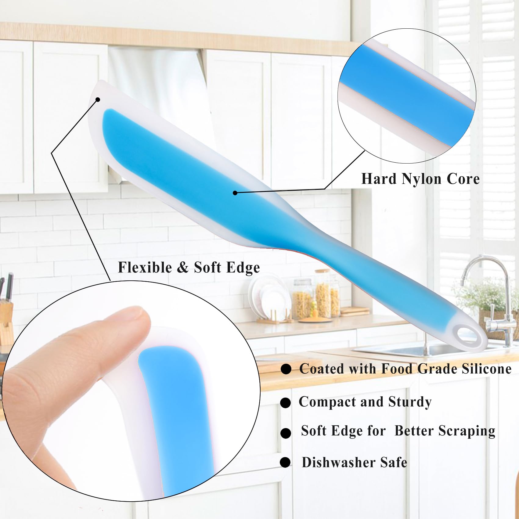 Nonstick Silicone Flexible Kitchen Spatula - Heat Resistant Scraper Turner with Nylon Core - Blue Cooking Utensil for Baking, Flipping Pancakes & Grilling Burgers