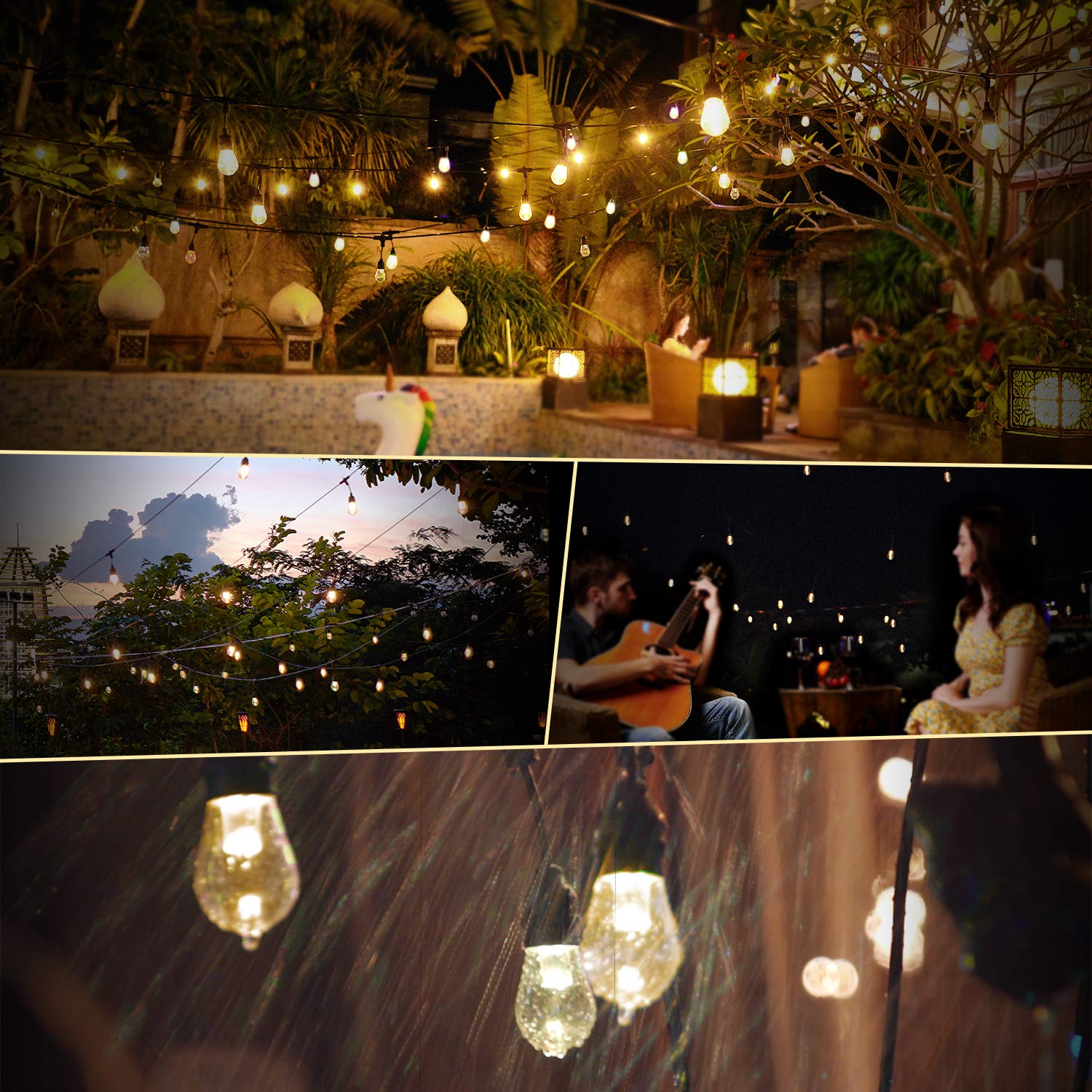 XMCOSY+ 98Ft Smart Outdoor String Lights - Waterproof LED Patio Lights with 10Ft Extension Cord, Warm White & Dimmable for Backyard, Garden, Wedding, Party Decoration