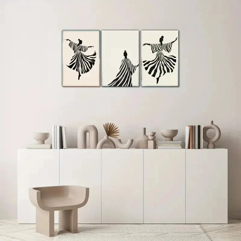 3-Piece Black and White Art Deco Abstract Metal Wall Art Prints - Ready to Hang Modern Home Decor for Living Room, Bedroom & Office