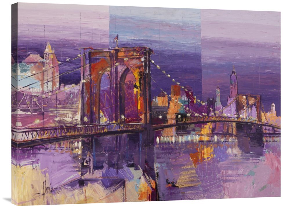 Luigi Florio Brooklyn Bridge Canvas Wall Art Print - Gallery Wrapped Giclee Painting - Home & Office Decor - Perfect for Living Room, Bedroom, or Office Wall Decor