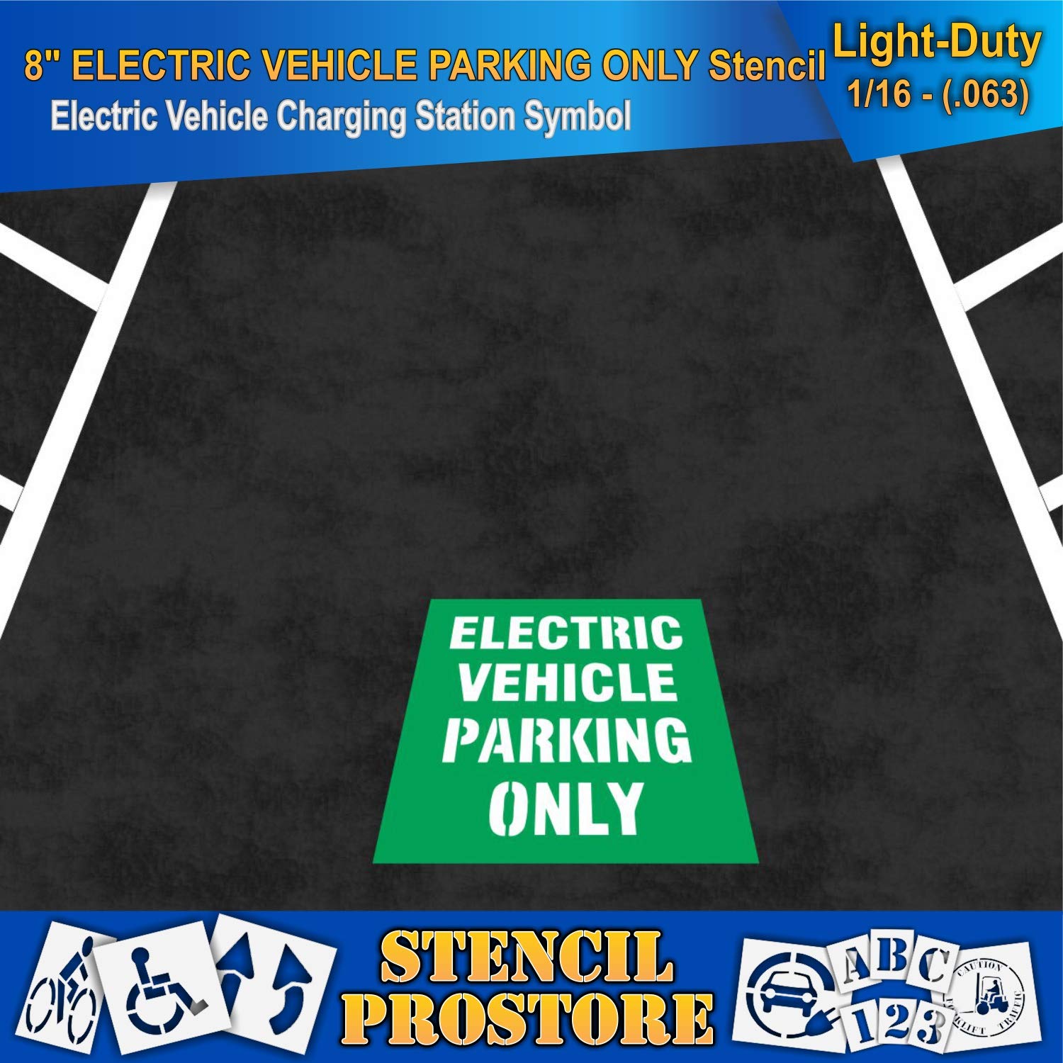 Electric Vehicle Parking ONLY Stencil - 8 Inch Pavement Stencil, 43'' x 44'' x 1/16