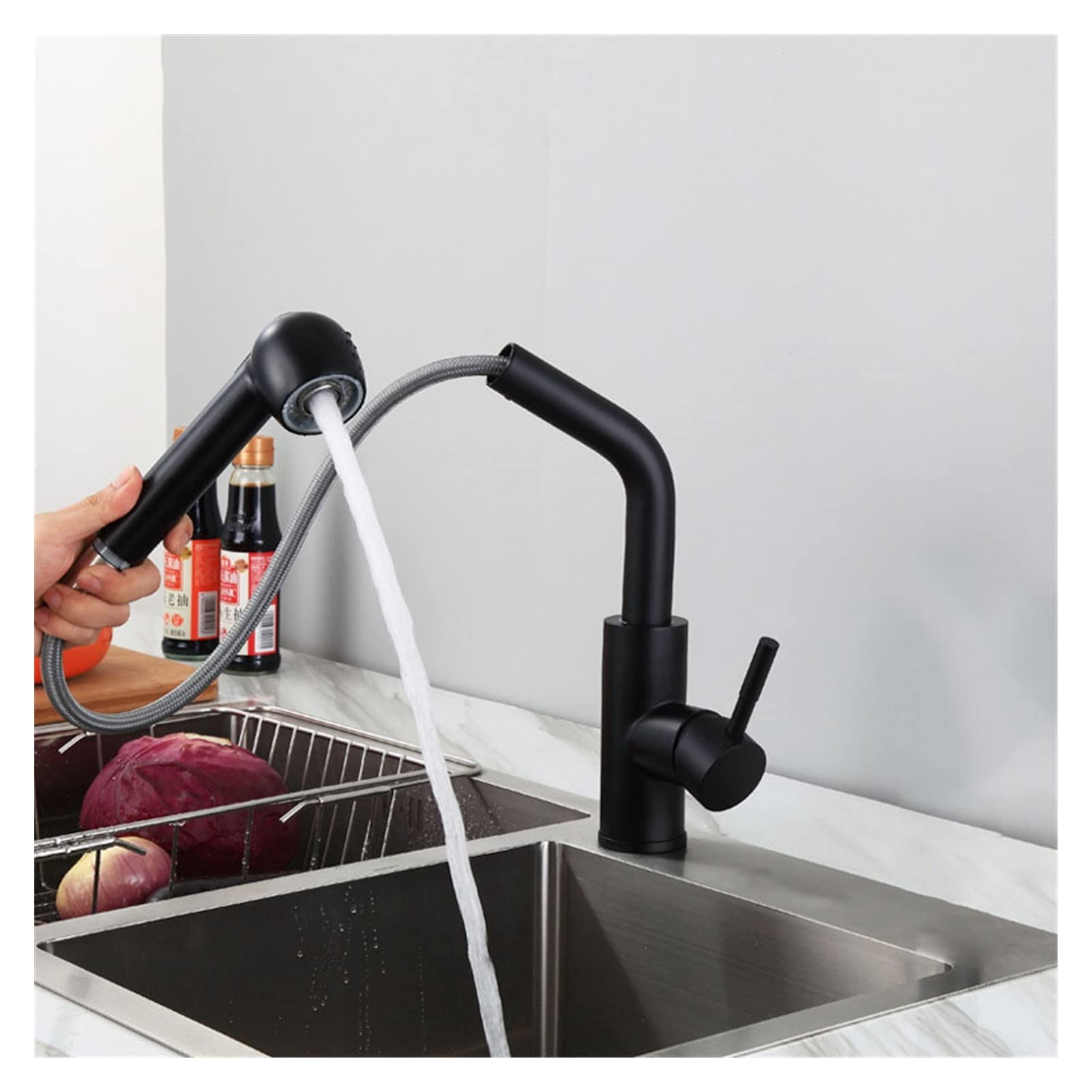 Black Kitchen Faucet with Pull-Out Sprayer - Pure Water Filter Shower Head, Single Handle Hot & Cold Water Mixer for Sink - Modern Matte Finish (Color: Black) | Perfect for Home Kitchen Remodeling & Dishwashing