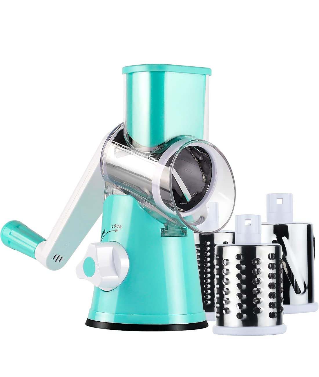 Rotary Cheese Grater - Manual Kitchen Shredder with 3 Interchangeable Blades | Safe Food Grinder for Nuts, Potato, Carrot, Garlic & Walnut | Perfect for Salads, Pasta, Pizza & Baking (Blue)