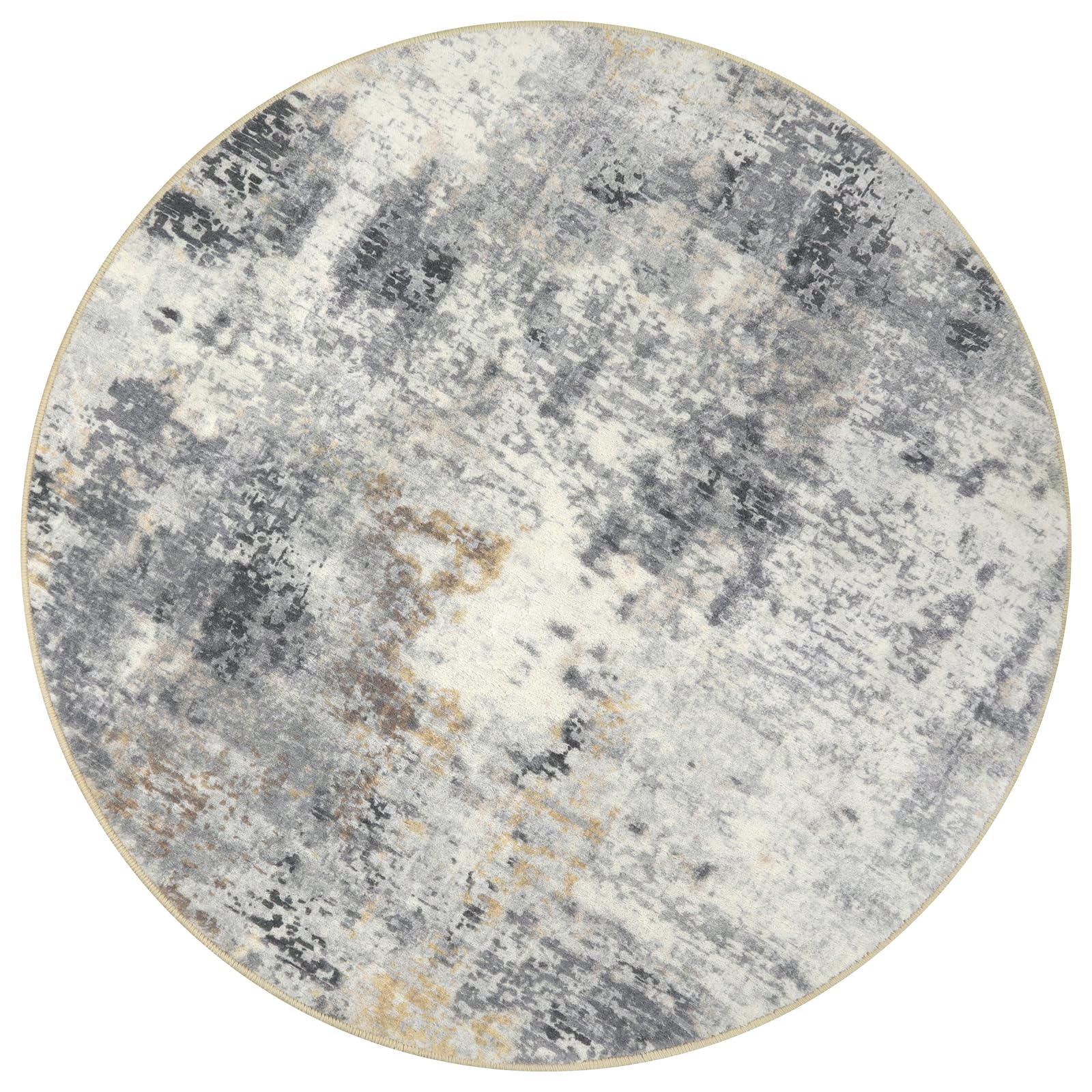 Lahome Modern Abstract Round Area Rug - 6 Feet Gray Circle Rug for Living Room, Soft Dining Room Carpet Under Table, Machine Washable Non-Slip Large Floor Mat for Bedroom, Office, Kitchen & Entryway | Perfect for Home Decor, Cozy Spaces & High Traffic Areas