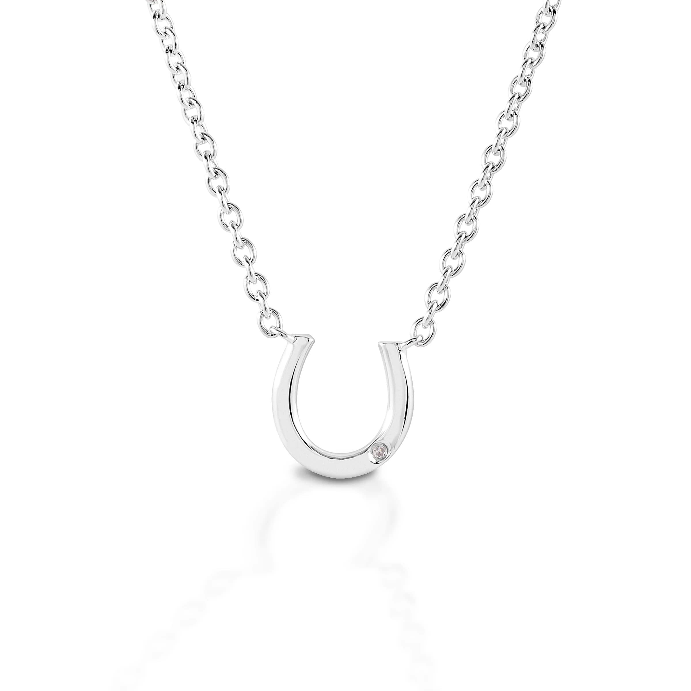 Single Stone Horseshoe Necklace for Women - Sterling Silver Adjustable Chain with Cubic Zirconia - Western Cowgirl Jewelry - Perfect Gift for Equestrian & Horse Lovers - Ideal for Rodeo, Ranch & Country Style Outfits