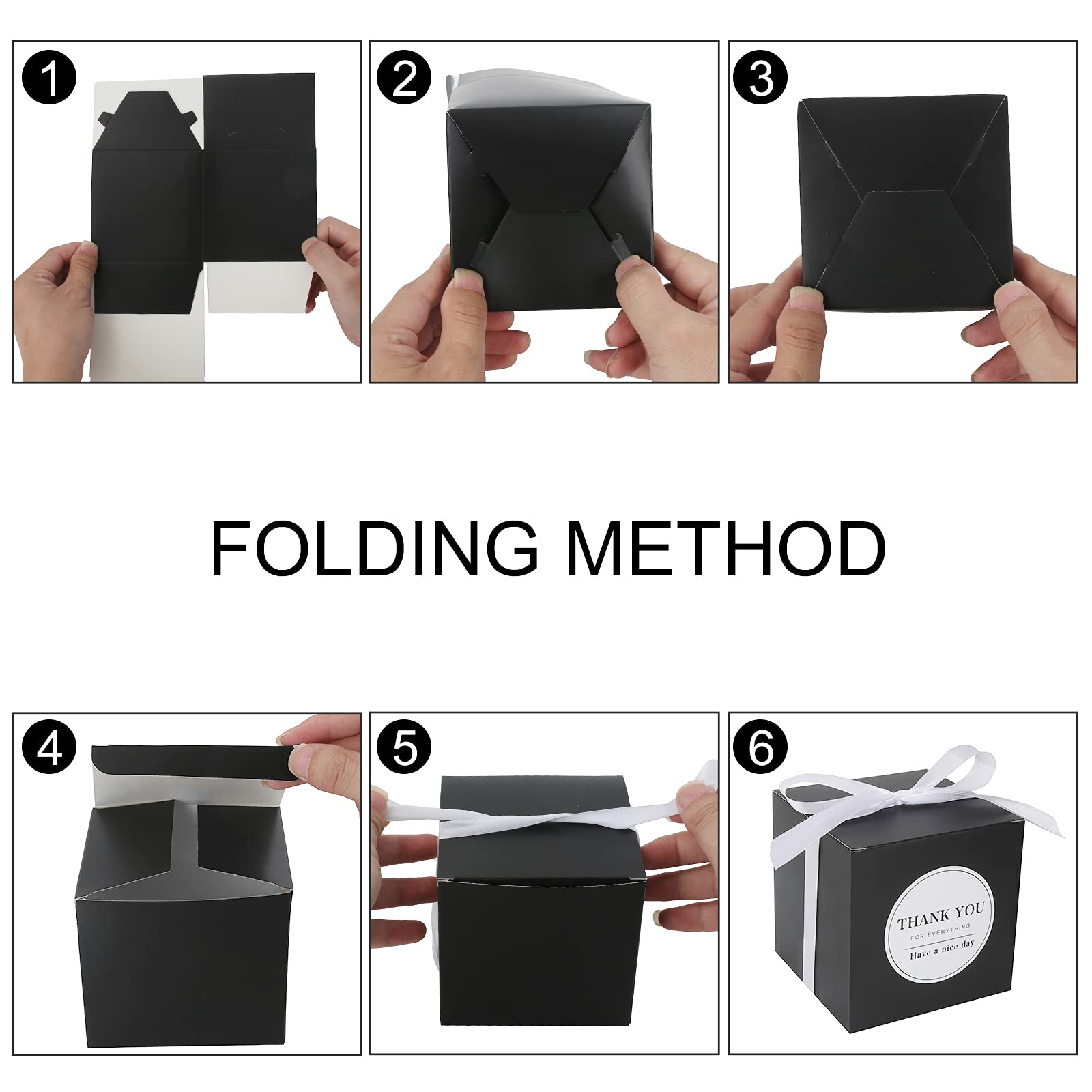 COTOPHER 60 Pack 4x4x4 Inches Small Black Gift Boxes with Lids - Premium Craft, Wedding, Party Favor, Cupcake & Candy Packaging Boxes - Includes Ribbons & Stickers - Perfect for Bridesmaid Proposals, Birthday Gifts & Holiday Treats (Black, 60)