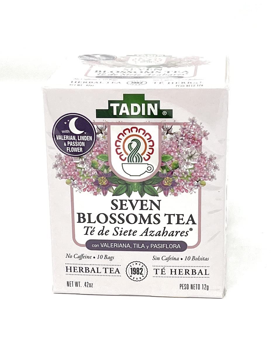 Tadin Seven Blossoms Herbal Tea with Valerian Root, Tila Linden & Passion Flower - 6 Boxes (10 Tea Bags Each, 60 Total) - Relaxing Blend for Stress Relief & Better Sleep