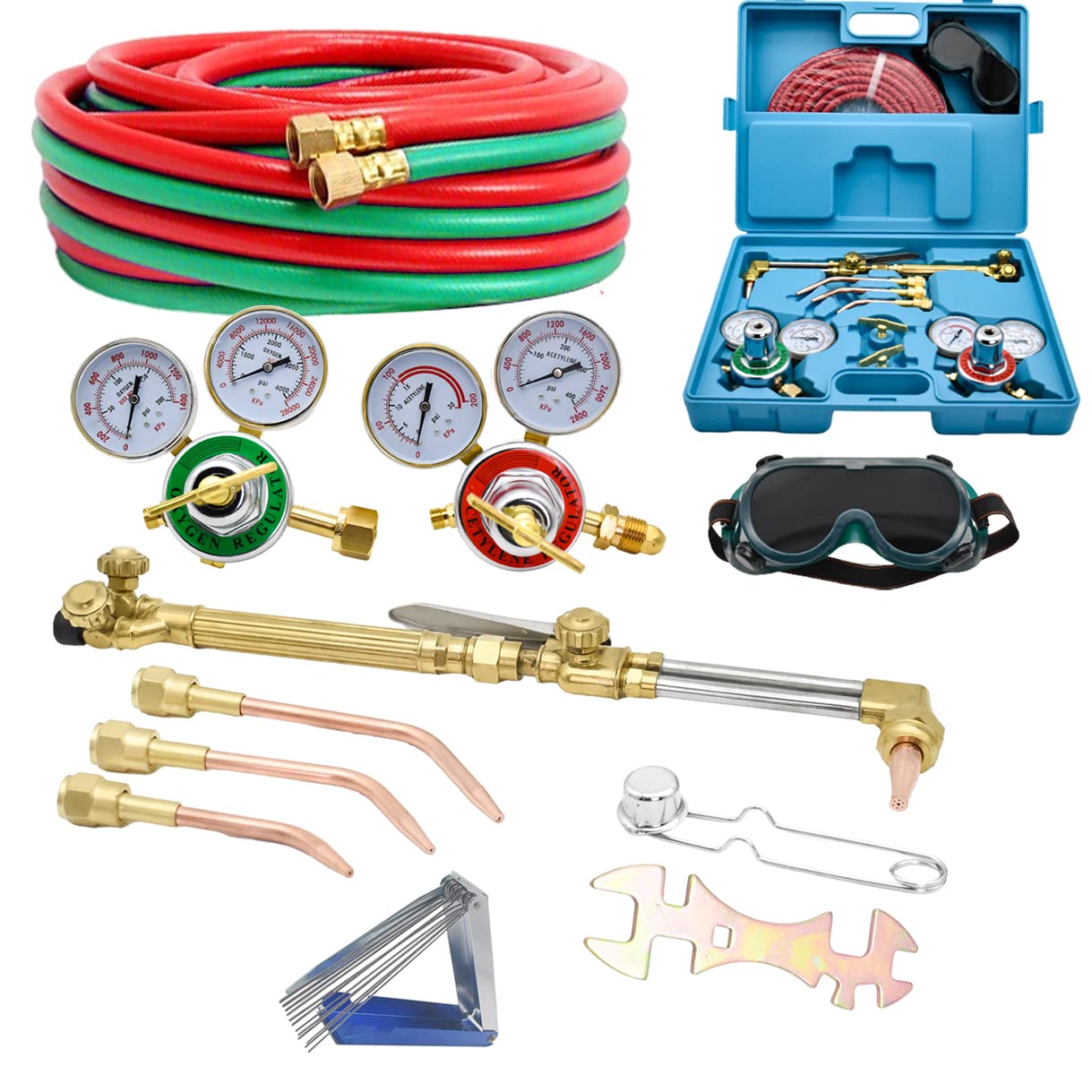 Oxy Acetylene Torch Kit - Portable Gas Cutting & Welding Set with Regulator, Hose, Safety Glasses & Storage Case - Perfect for Metal Fabrication, DIY Projects & Automotive Repairs