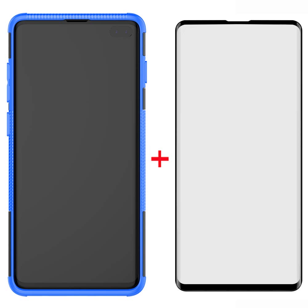 Samsung Galaxy S10 Plus Phone Case with Tempered Glass Screen Protector - Rugged Hybrid Protective Cover with Kickstand for Men (Black) | Shockproof Case for Everyday Use, Work & Outdoor Activities