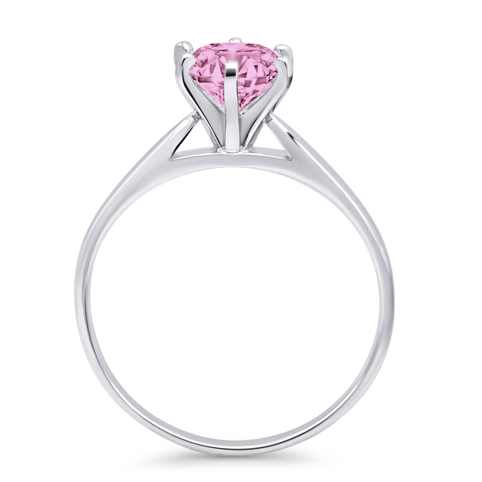 14K White Gold Round Solitaire Pink Cubic Zirconia Art Deco Engagement Ring for Women - Perfect for Weddings, Anniversaries & Special Occasions