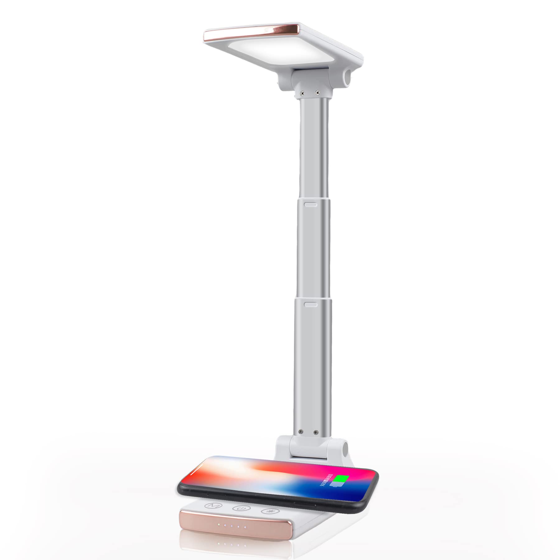 INNCNN LED Desk Lamp with Wireless Charger & USB Port - Touch Control, Dimmable Eye-Caring Light, 3 Color Modes & 4 Brightness Levels, Foldable Study Lamp for Home Office (White) - Perfect for Reading, Working & Nightstand Use