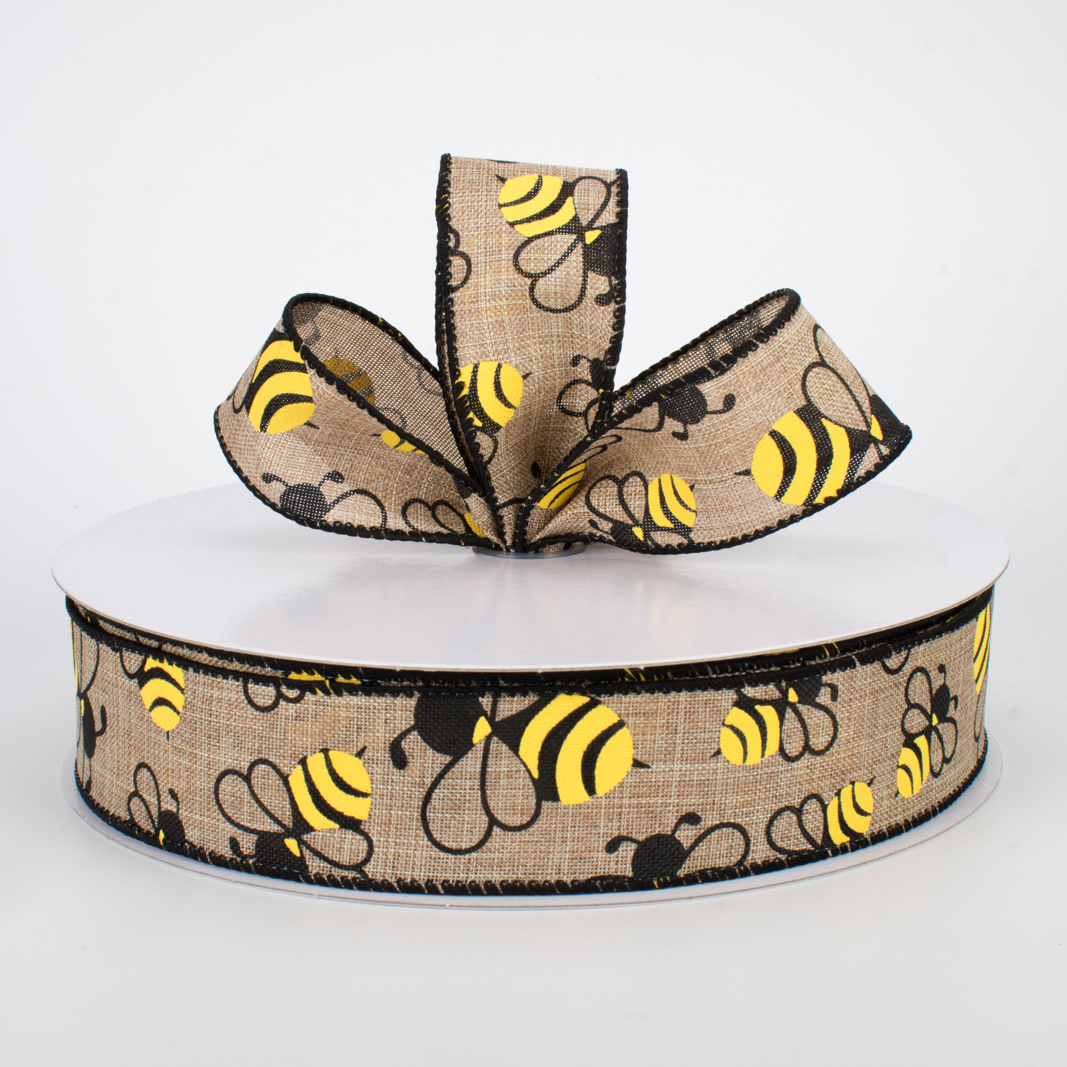 1.5 Inch Bumble Bee Faux Canvas Ribbon - 50 Yards Bulk Roll for DIY Crafts, Gift Wrapping, Scrapbooking & Home Decor
