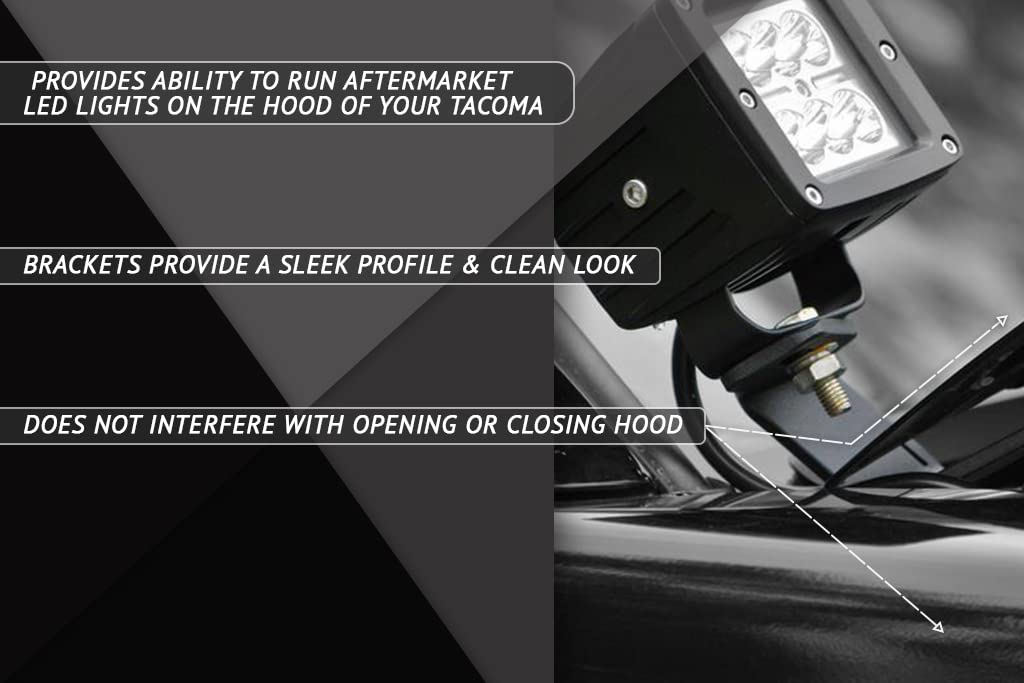 Low Profile Ditch Light Brackets for 2016-2023 Toyota Tacoma 3rd Gen | Hood-Hinge Mounted LED Pod Light Brackets | Heavy Duty Off-Road Accessories | Made in USA by Rago Fabrication | Perfect for Night Driving & Off-Road Adventures