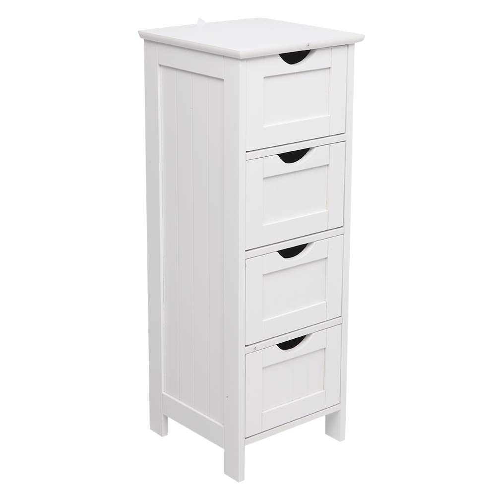 White Wooden Bathroom Floor Cabinet with 4 Drawers - Storage Organizer for Bathroom, Kitchen & Living Room
