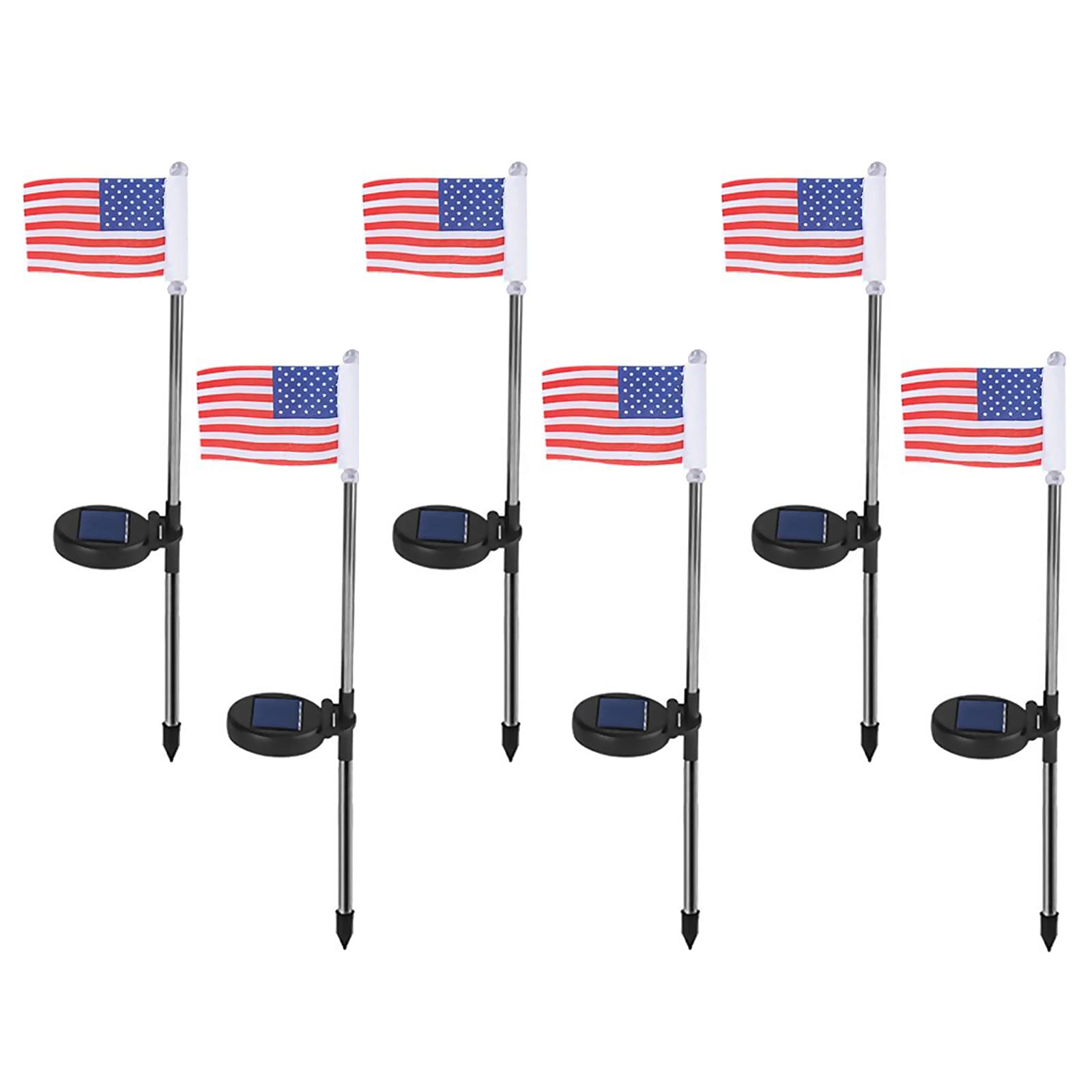 ALXFFBN 6 Pack Solar Powered Outdoor LED Pathway Lights - American Flag Shaped Garden Decor Stake Lights for Yard, Patio, Walkway & Landscape | Weatherproof Solar Garden Lights for Driveway, Lawn, Backyard & Pathway Lighting