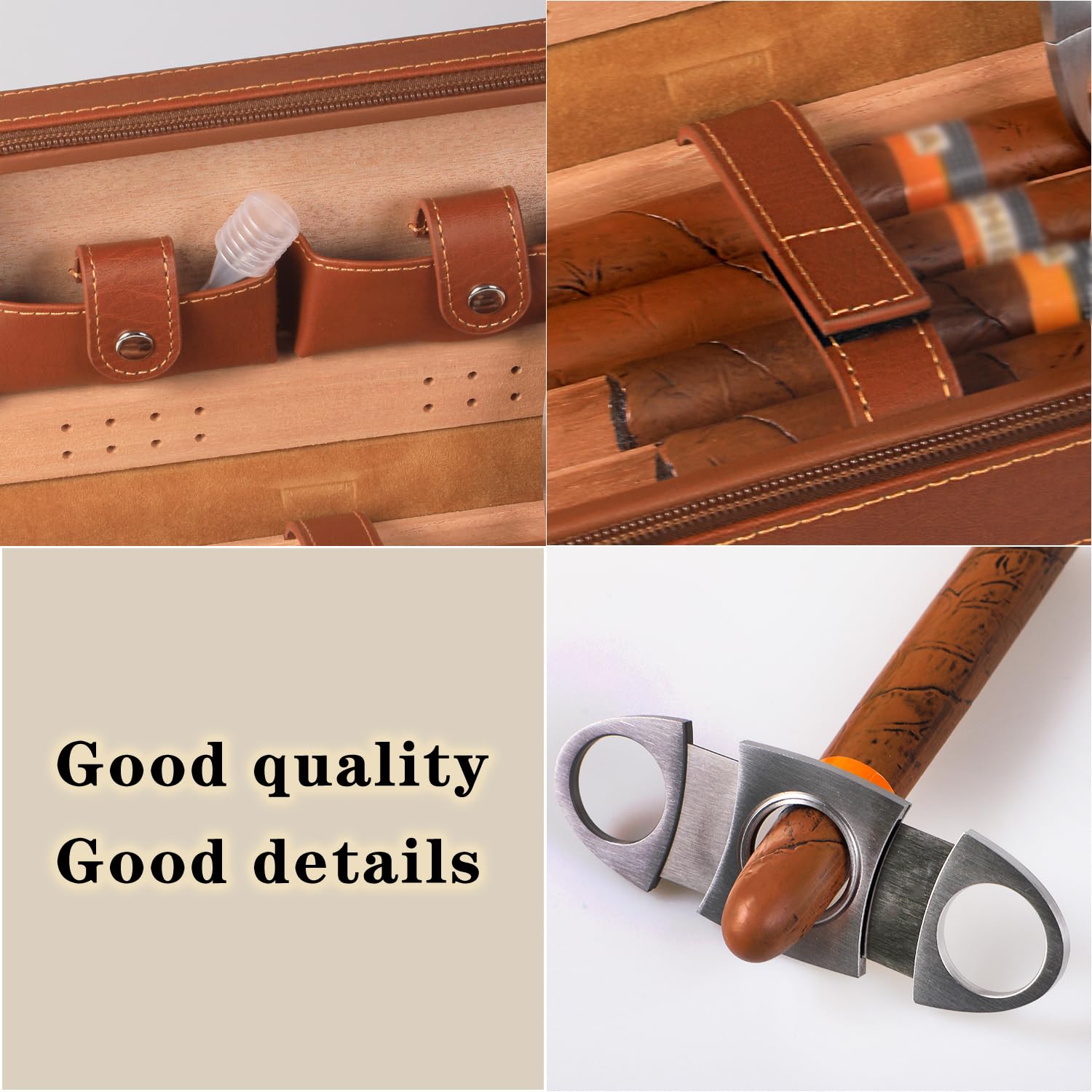 Premium 4 Finger Portable Travel Leather Cigar Case with Built-in Cutter & Humidifier - Perfect Humidor for Groomsmen, Birthday & Father's Day Gifts - Ideal for Travel, Business Trips & Outdoor Smoking