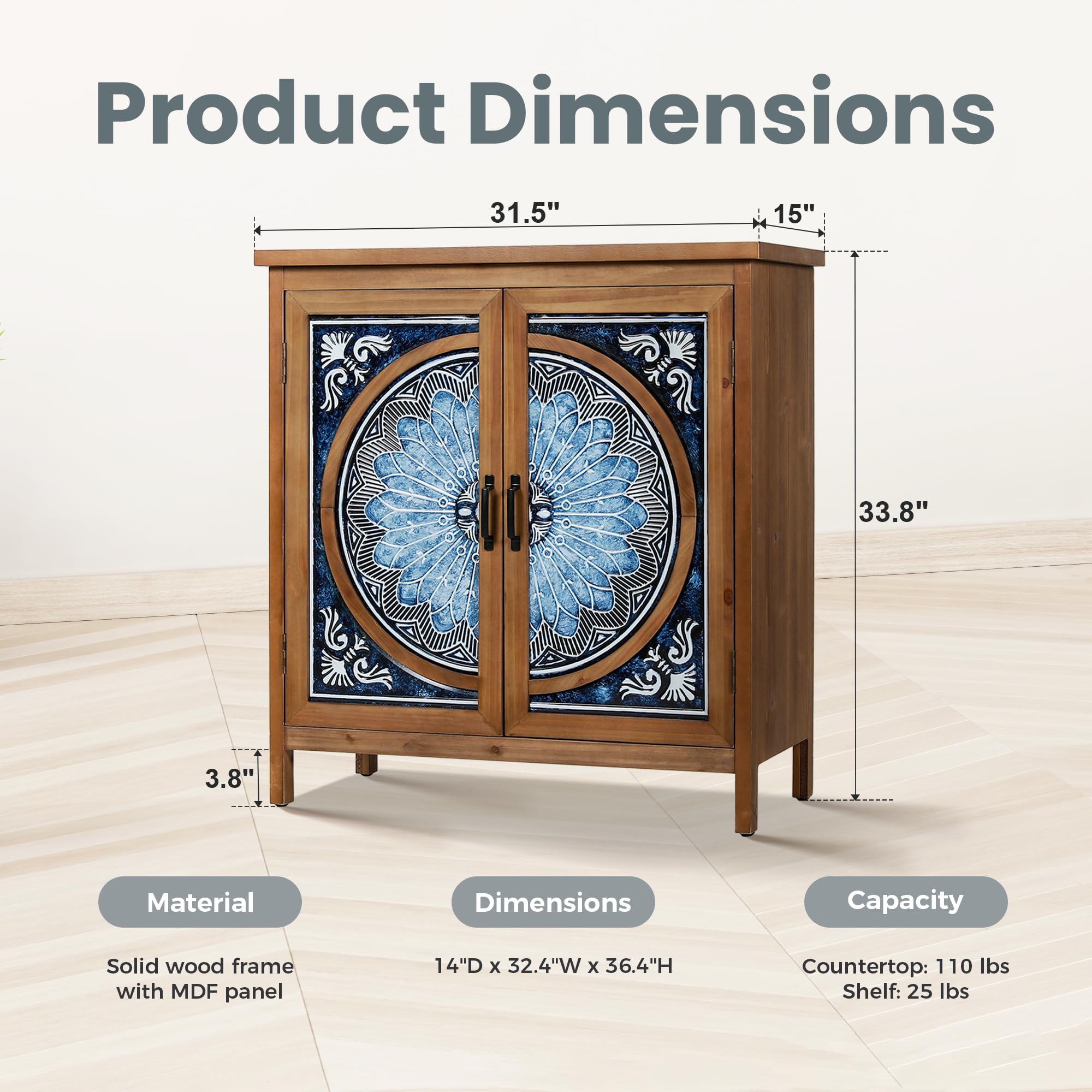 PHI VILLA Accent Cabinet with Doors - Small Storage Cabinet, Sideboard Buffet Credenza for Living Room & Entryway - Perfect for Home Organization & Stylish Display