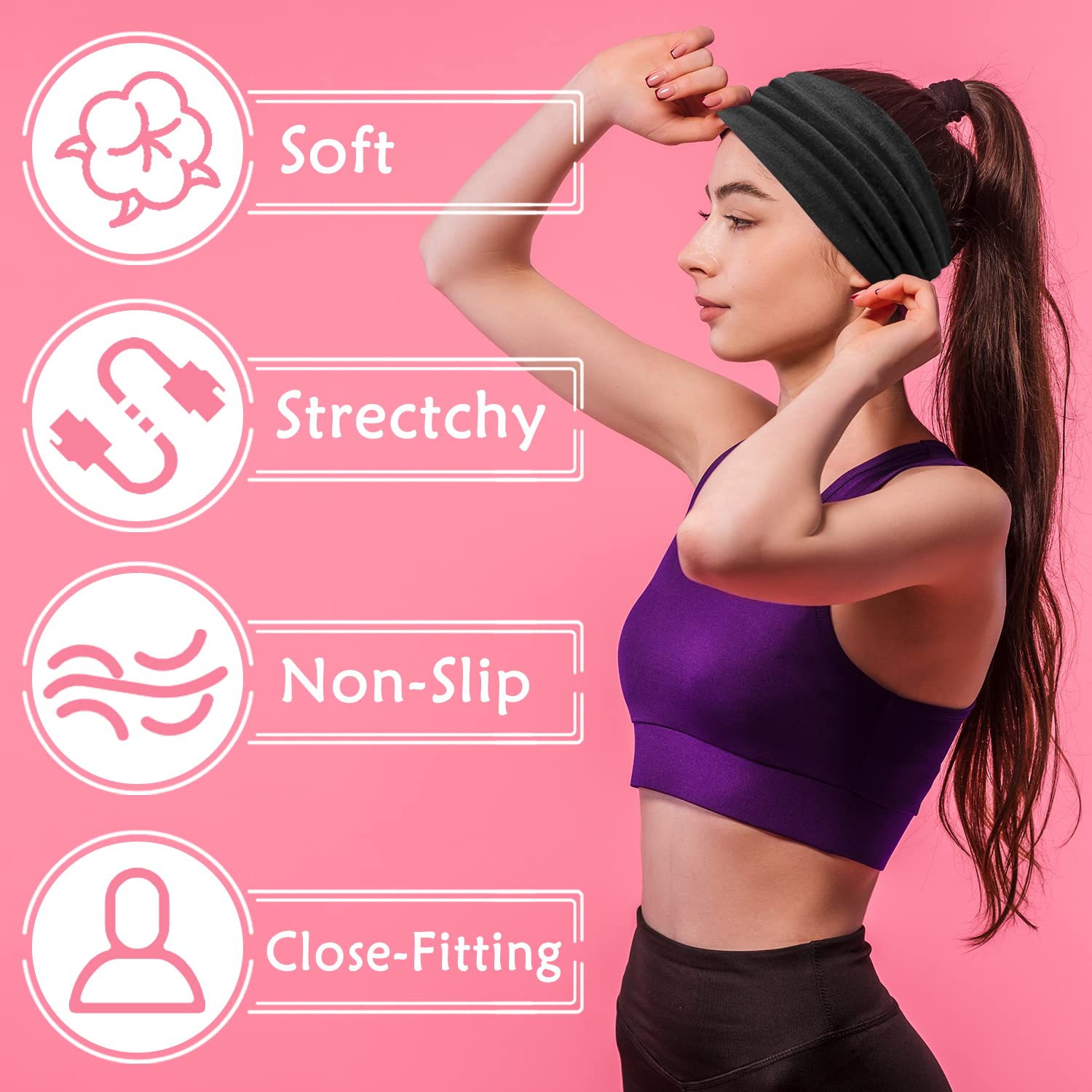 4Pcs Women's Headbands - Soft Wide Elastic Hair Bands & Boho Hair Scarves for Women | Perfect for Yoga, Workouts, Fashion Accessories and Everyday Wear