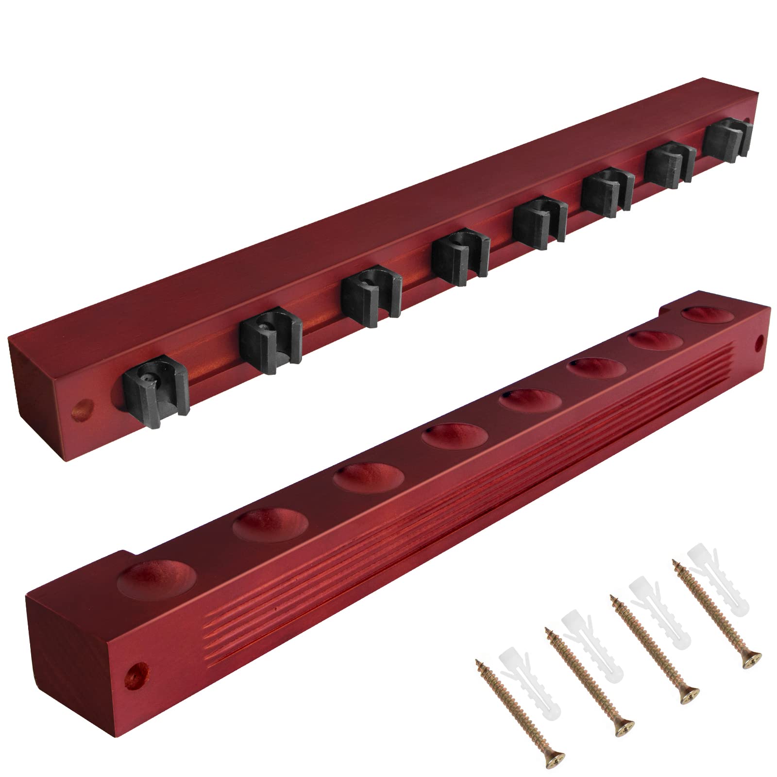 Kmise 2-Piece Wall Mounted Pool Cue Holder - Solid Red Pine Wood Cue Stick Rack for Billiards Table Accessories | Perfect for Game Rooms, Bars, and Home Pool Tables
