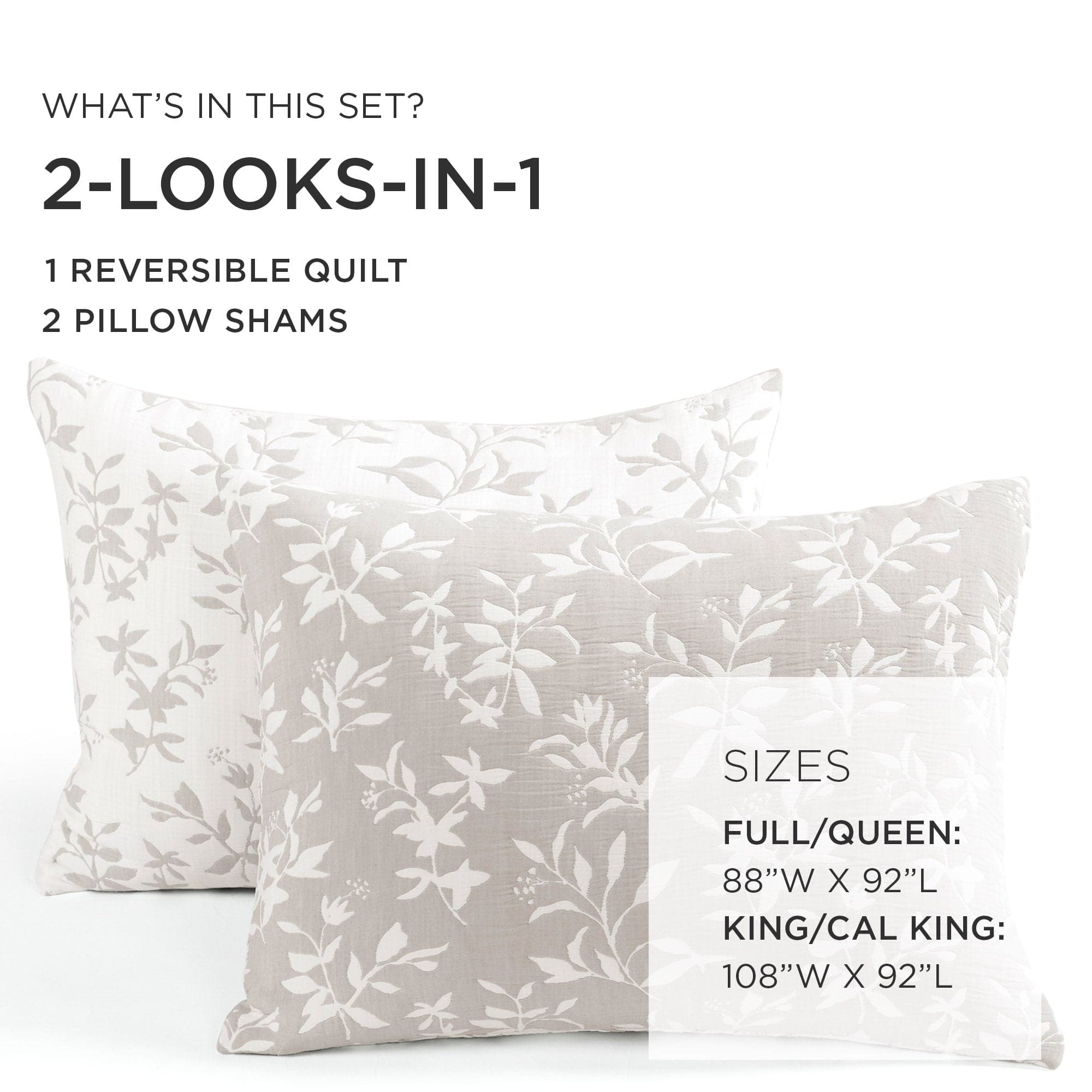 Floral Jacquard Reversible Soft Matelassé 3-Piece Quilt Set - Queen Size Bedding for Cozy Bedroom Decor