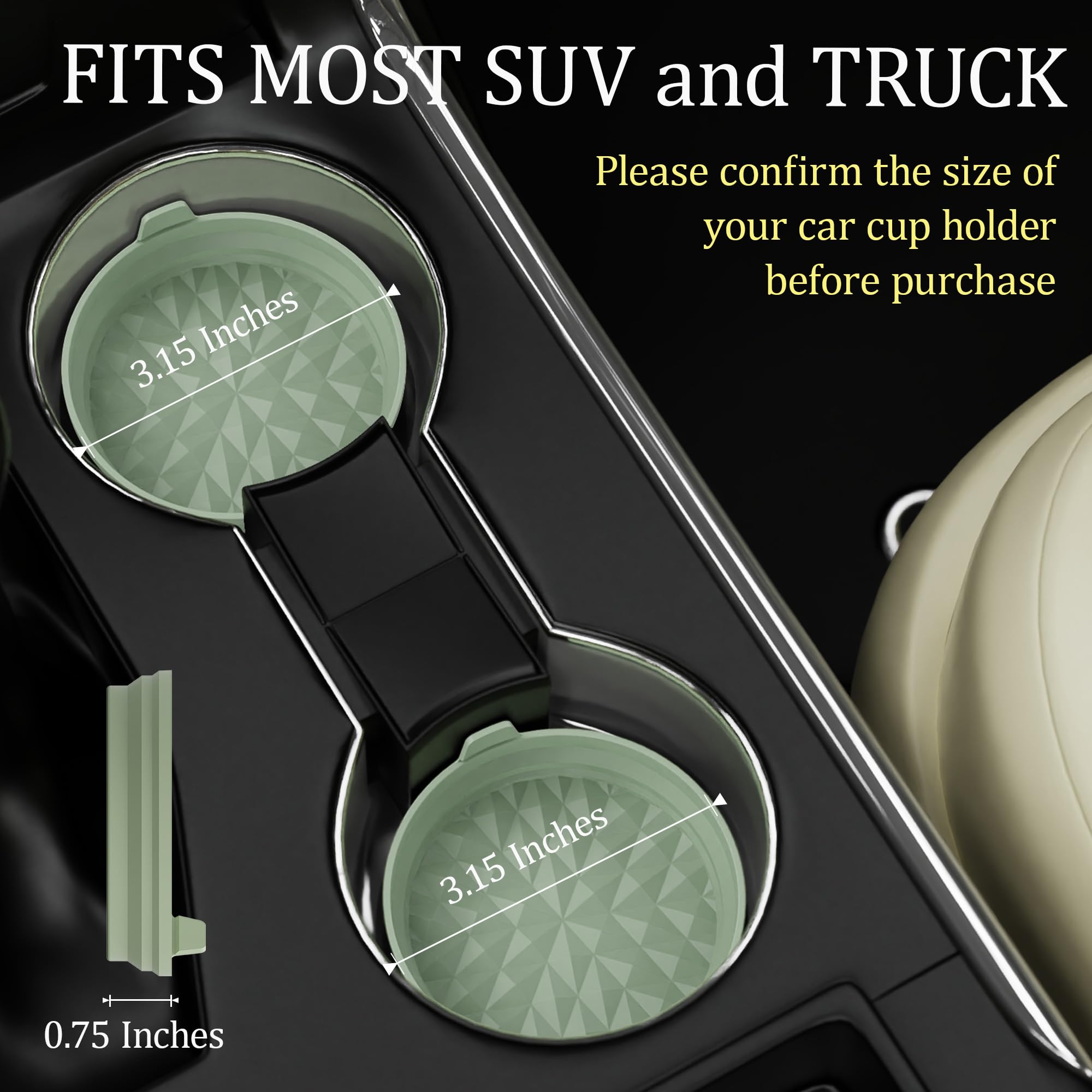 Non-Slip Silicone Car Coasters 4 Pack (3.15 Inch) - Perfect Fit for SUV & Truck Cup Holders, Durable Car Interior Accessories & Decor Gift in Sage Green - Ideal for Road Trips, Daily Commutes & Office Use