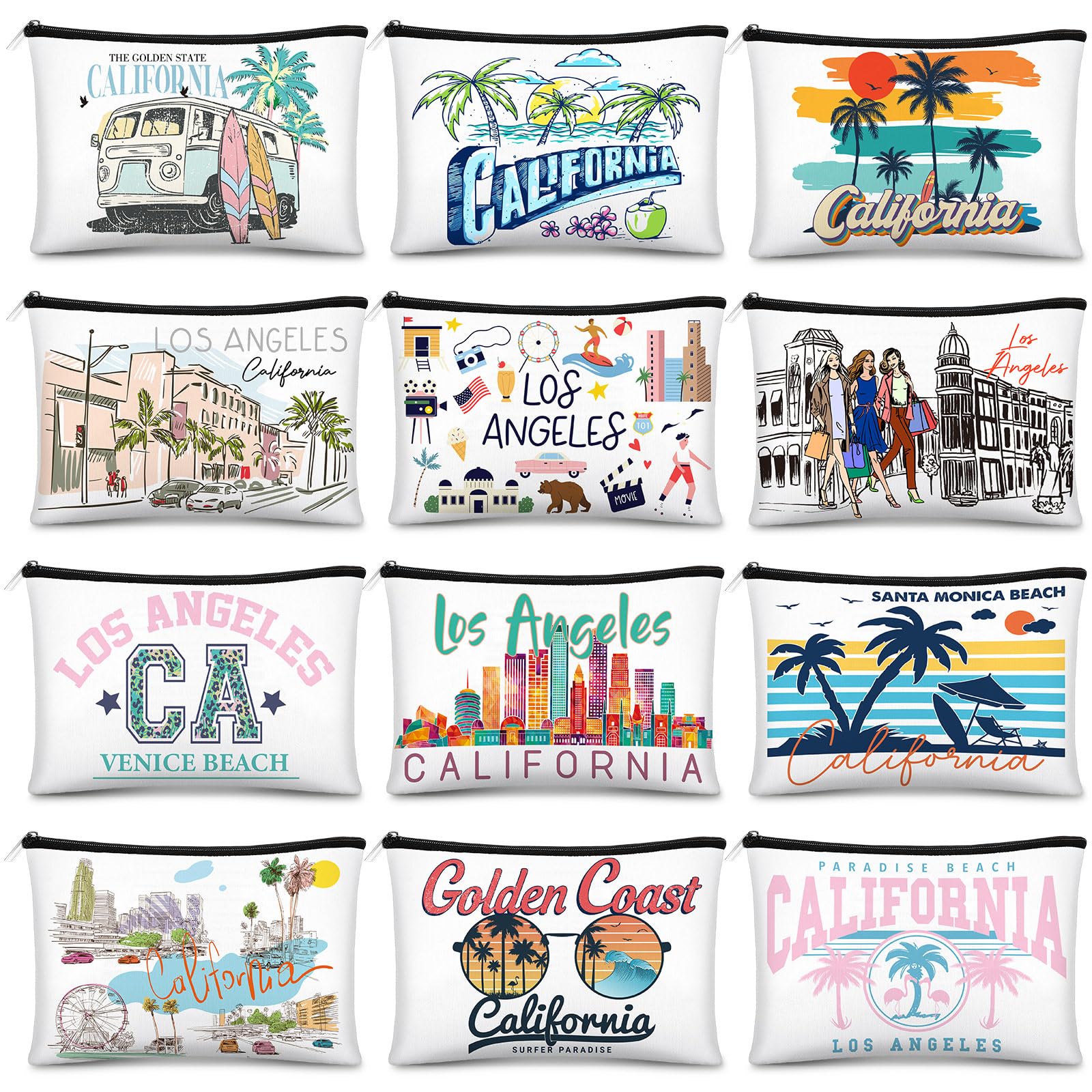 12 Pcs Texas State & Chicago City Souvenir Cosmetic Bags - Zippered Makeup Travel Bags for Women - Perfect for Gifts, Travel & Daily Organization