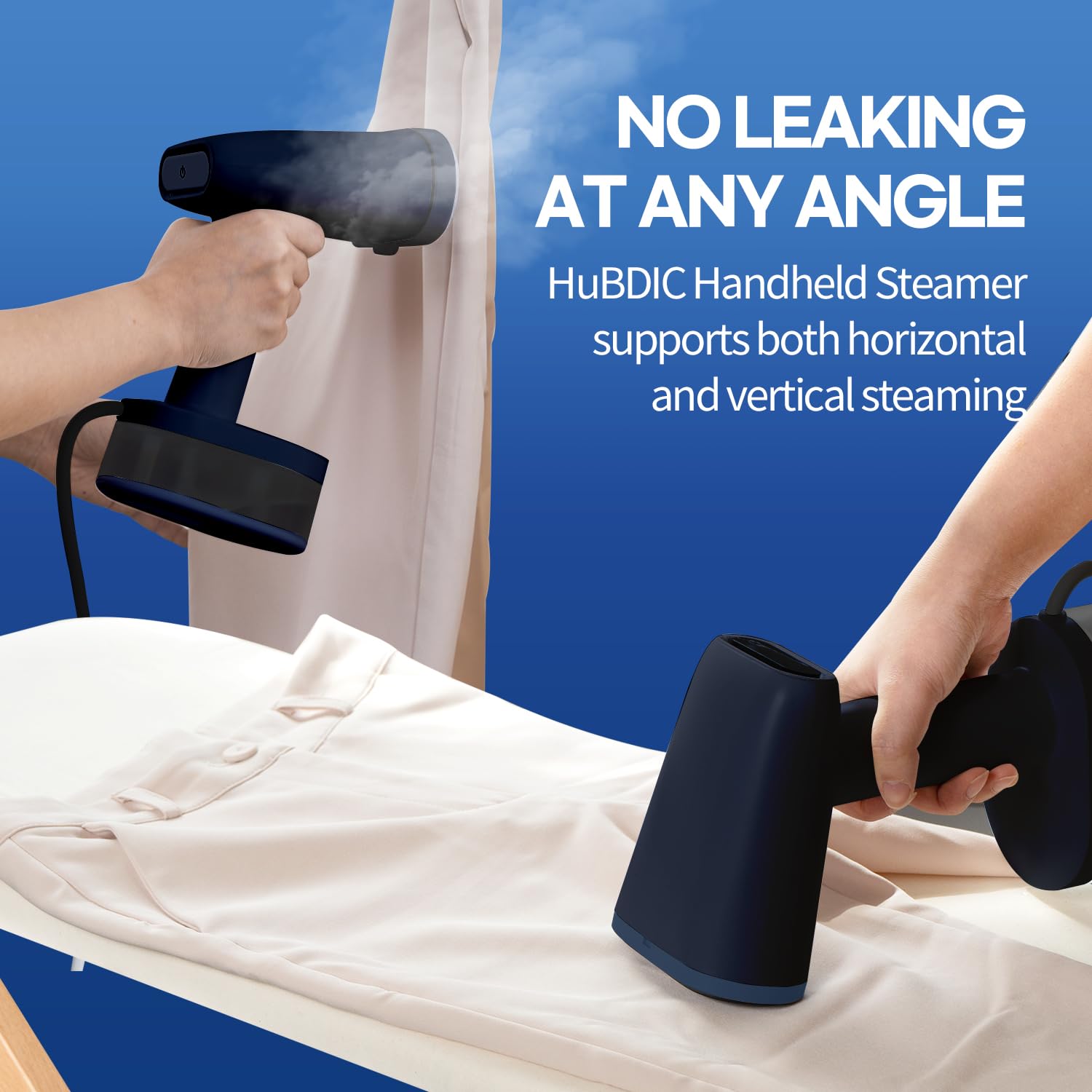 HubiCare 1500W Handheld Clothes Steamer with 250ml Large Water Tank - Portable Fabric Wrinkle Remover for Travel, Home & Office - Compact Garment Steamer for Dresses, Suits & Curtains (Navy, 120V Only)
