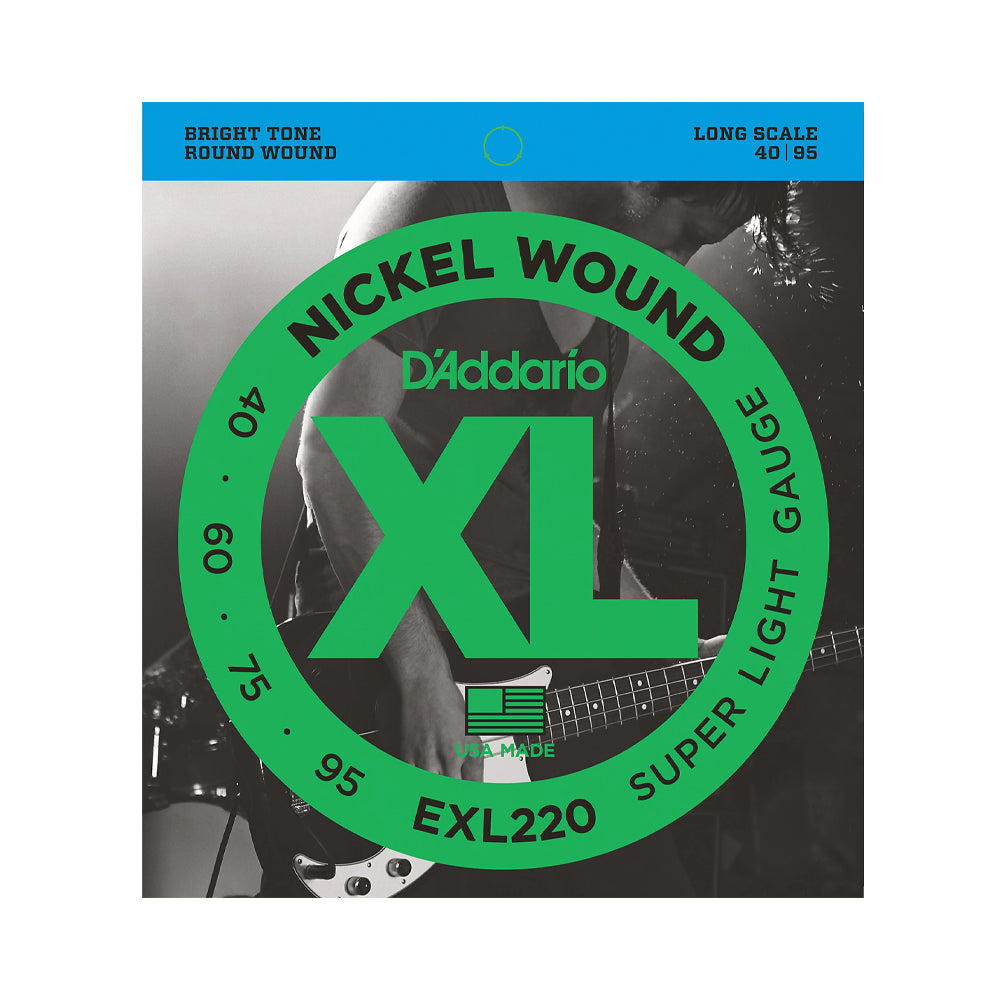 D'Addario EXL220 XL Nickel Round Wound Super Light Electric Bass Guitar Strings - Bright Tone for Rock, Jazz & Studio Recording